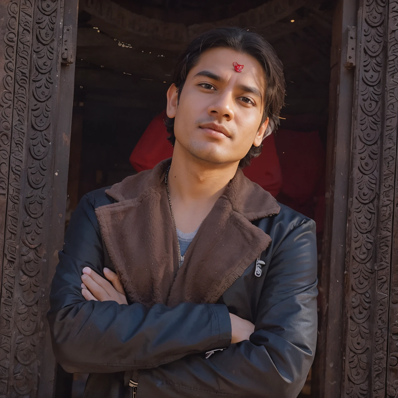 change this picture on cartoon photo. background is on temple