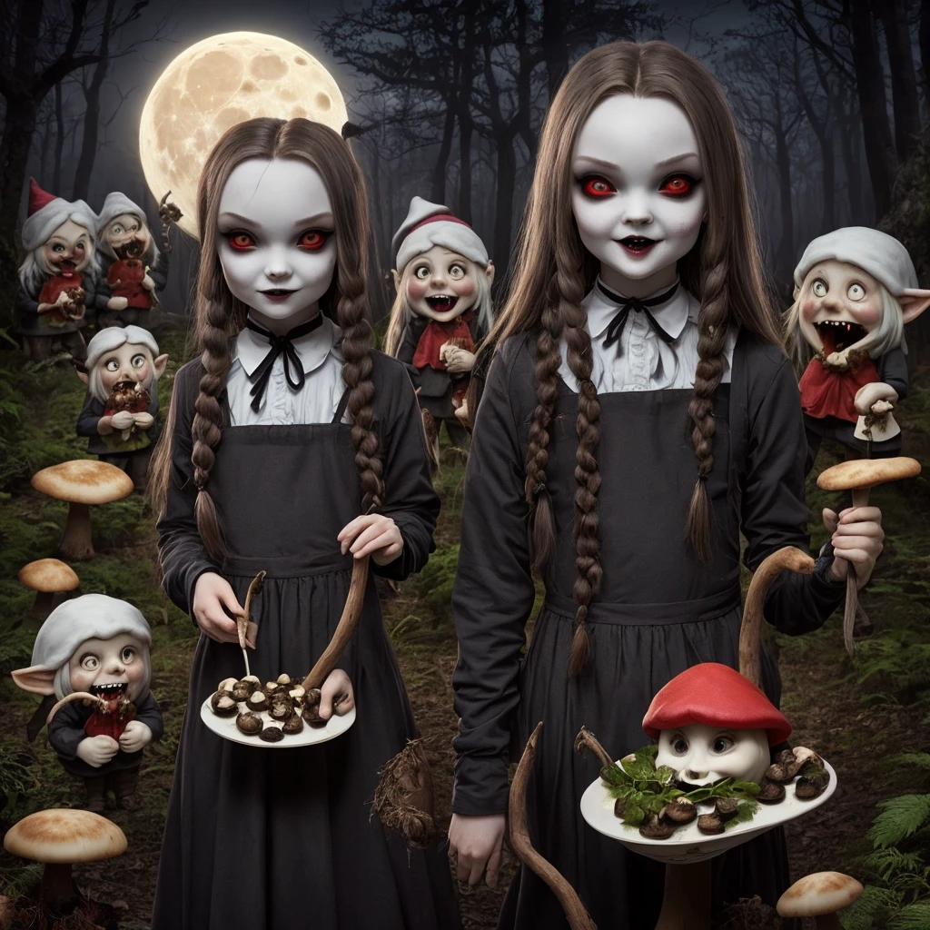 Chucky and Tiffany adult dolls with knife in hand dark style