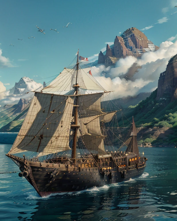 masterpiece, best quality, ( Caravel : 1.3 ), ( a fleet of age of discovery 1.3), ocean, sunny weather, no decoration