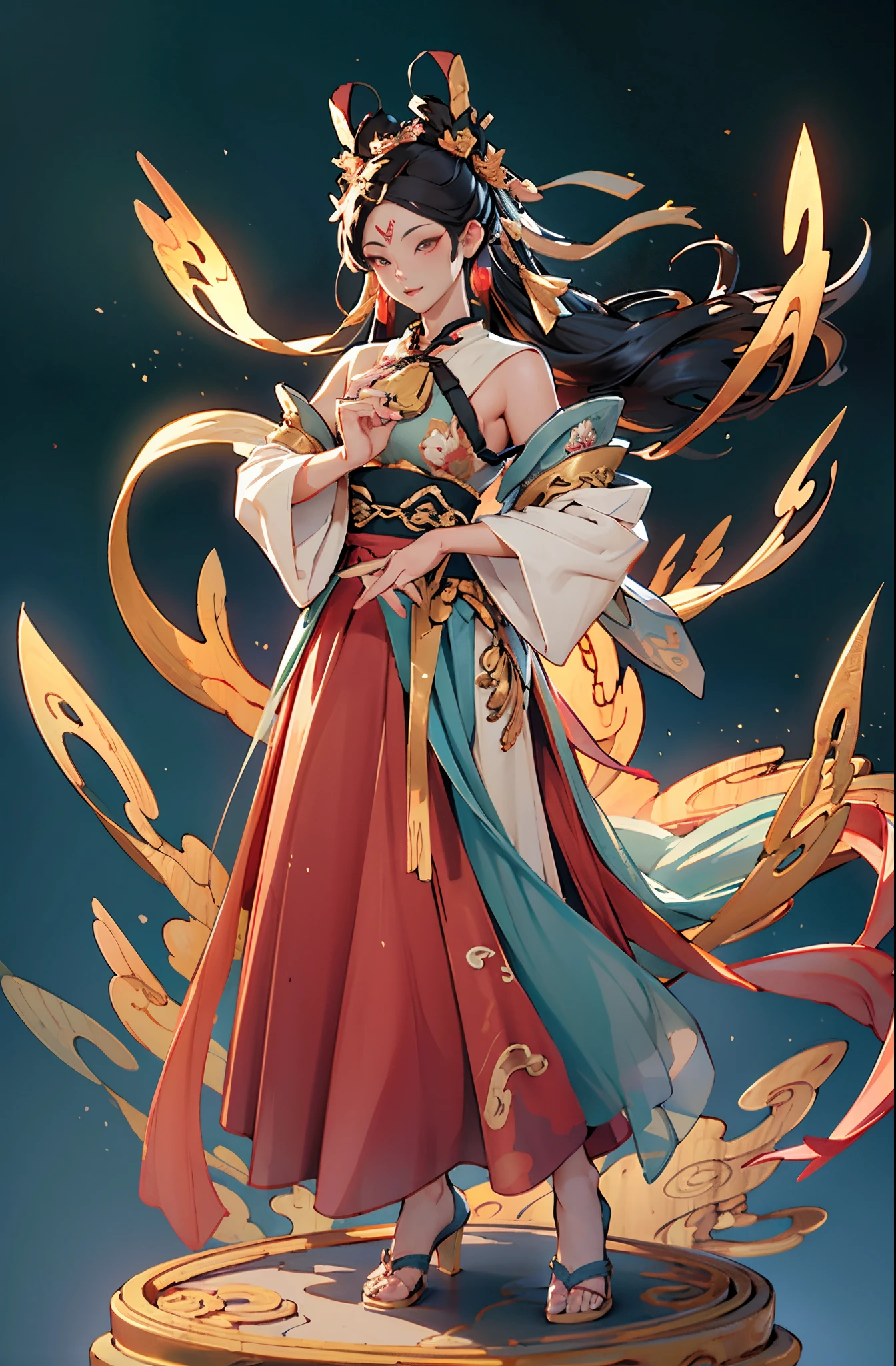 Sculpture design,人物,Immortal God,(Create a logo based on)femele,The beautiful,sexy for,long skirt,Chinese mythology,dunhuang,System Vision,semi transparent,Computer graphic arts,A high resolution,32K,3D,Blind box toy style,Best quality at best,hyper HD,