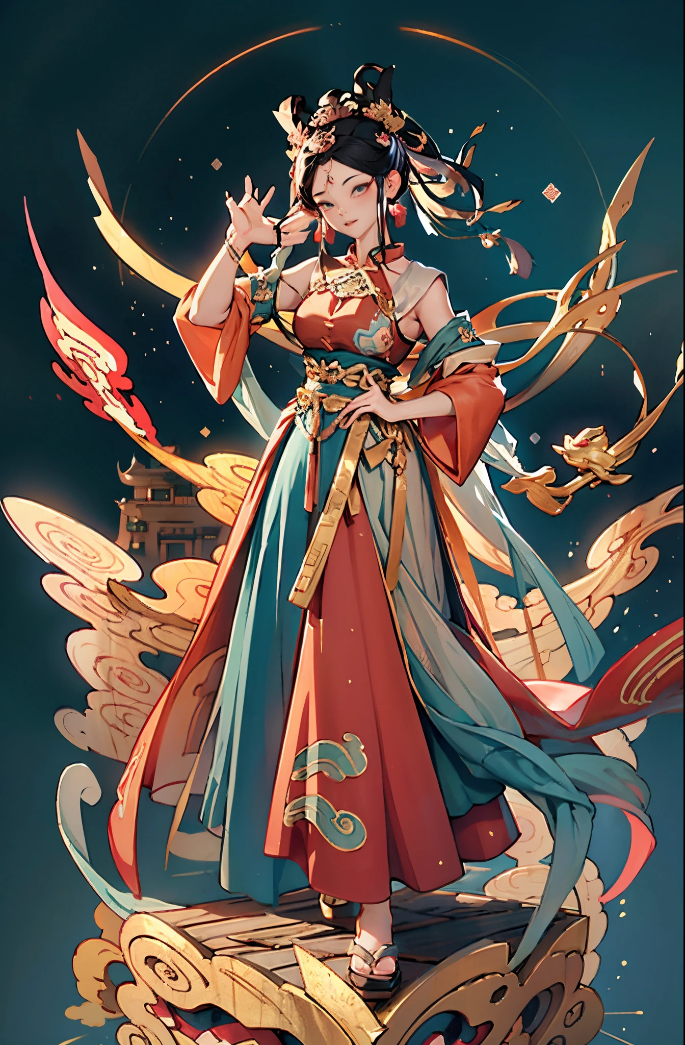 Sculpture design,人物,Immortal God,(Create a logo based on)femele,The beautiful,sexy for,long skirt,Chinese mythology,dunhuang,System Vision,semi transparent,Computer graphic arts,A high resolution,32K,3D,Blind box toy style,Best quality at best,hyper HD,