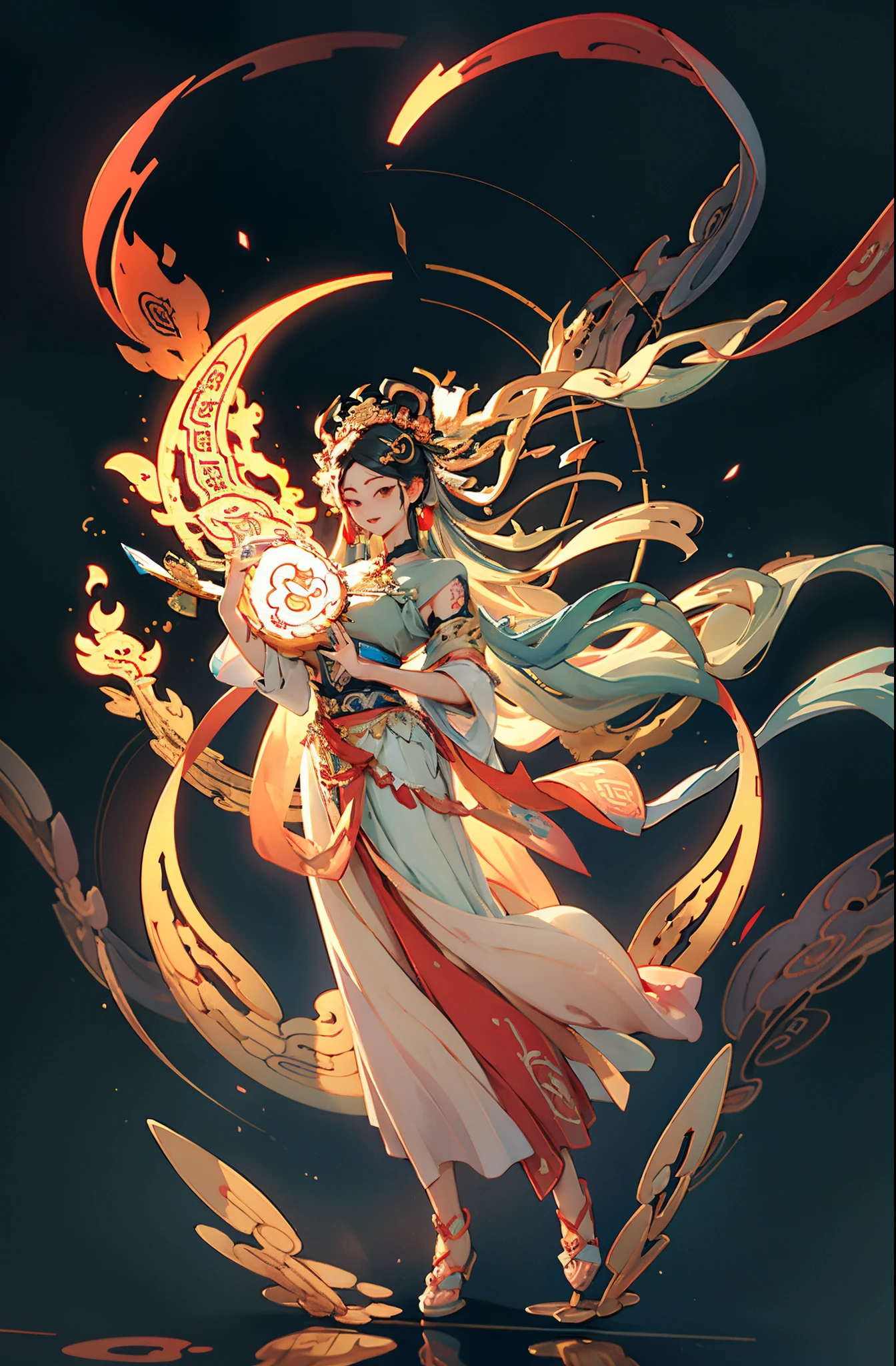 Sculpture design,人物,Immortal God,(Create a logo based on)femele,The beautiful,sexy for,long skirt,Chinese mythology,dunhuang,System Vision,semi transparent,Computer graphic arts,A high resolution,32K,3D,Blind box toy style,Best quality at best,hyper HD,