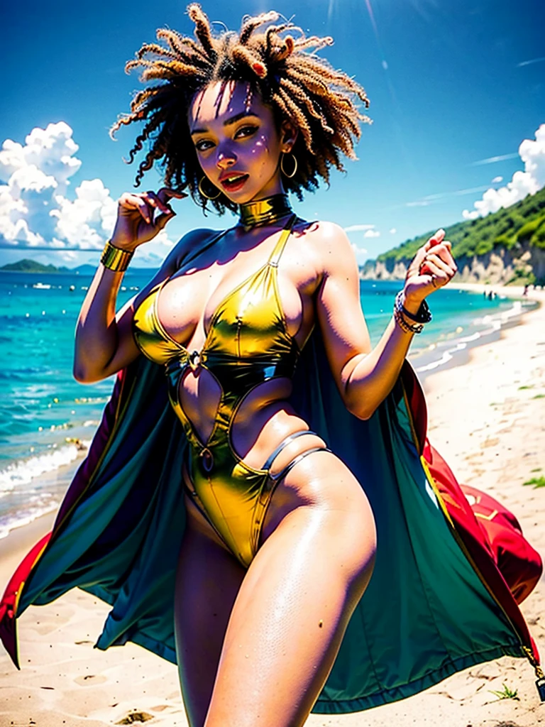 ((Peau claire africaine, peau d’ébène très profonde)), ((Sa beauté est indéniable)), ((Visage mignon excité)), ((Yeux parfaits hyper détaillés,)), ((pose mignonne)), ((Langue sortie)), ((Séduisant )), sexy, grosse fesse, corp curvy, gros seins(( robe fluide de plage blanche en maille)), ((Queue de cheval afro avec de longs cheveux bouclés africains,)), (( peau)), ((debout, vue de face)), ((toucher ses propres jambes dans une pose sexy)), ((dehors, plage publique caraïbes)), Sharp Focus CGI, photoréaliste, détail élevé, Réaliste, meilleur qualité, Hdr, de la haute qualité, Haute définition, extrêmement détaillée, Fond d’écran 8k, Détails complexees, 8K UHD, Full-HD, (Photo réaliste:1.2), contraste, Éclairage naturel, Éclairage cinématographique, éclairage naturel, lumière soleil, contre-jour, Illumination globale, occlusion ambiante, instagram, influencer