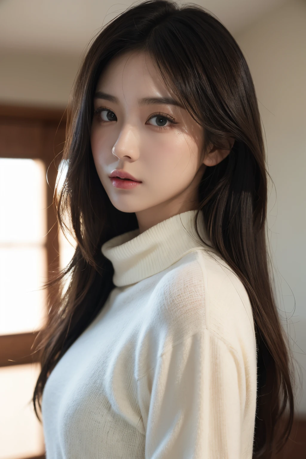 model shooting, cinematic Film still from, 28 years old asian girl standing, The upper part of the body, (黑The eye:1.3), mid wavy hair, (green turtleneck sweater, jaqueta de couro), Soft natural light, in the darkness nigth,
((tmasterpiece)),(Best quality at best),(A high resolution),Highly detailed RAW color photos,The is very detailed,Photorealistic,actual,Extremely ridiculous,The is very detailed,Focus sharp,, (professionalstudiolighting),(professional color graded),rim-light,dramatic lights,电影灯光,lumen reflection,Soft natural light,pastel colour,フォトンマッピング,ラジオシティ,, (pretty eyes),(詳細な目),(详细的脸),Symmetrical eyes,sharp vision,Cool face,