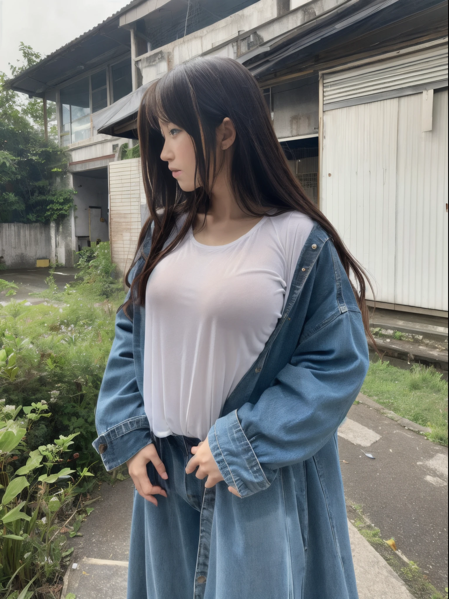  girl, loose clothes, ragged clothes, undressed, collapsed, fair skin, Japan person, crisp double eyelids, snappy bangs, long hair