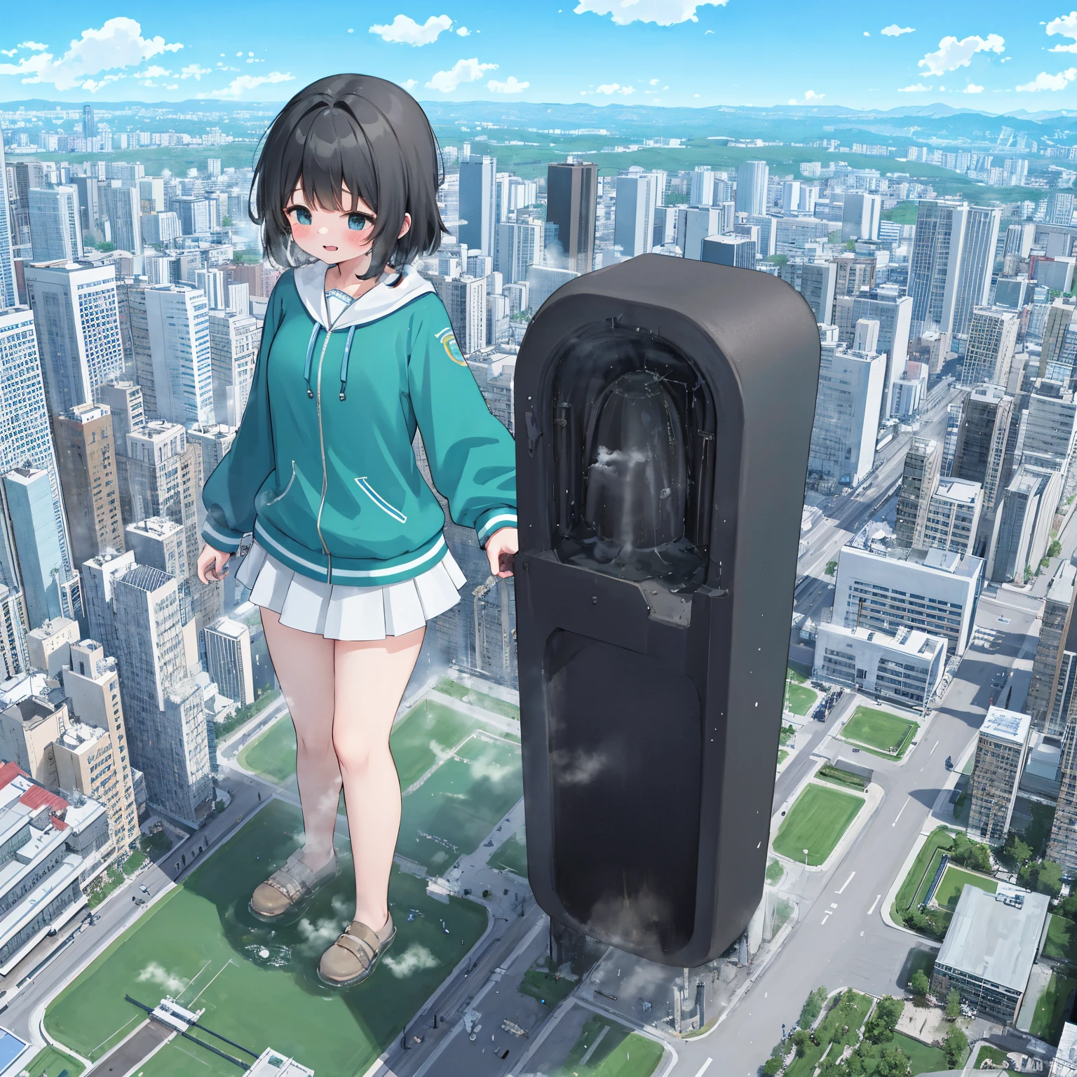 NSFW，​​{A giantess}，{1个Giant Breast Girl}，{are standing}，{Urine discharge}​​，​​clouds， looking over city， mountain ranges， tmasterpiece, Best quality at best, The content is very detailed,tmasterpiece,Best quality at best,offcial art,extremely detaild的 CG unified 8k wallpapers，{{{A giantess}}}，Huge girl，1 girl，modern miniature city，pissing，no shoe，{blackstockings}，standing on your feet，face flushed，comfortable expressions，pissing，Urine draws an arc，urine，Nourishes urine，Urine eruption，Urine gives off steam，{Pee while standing on a modern miniature city}，The city is full of urine