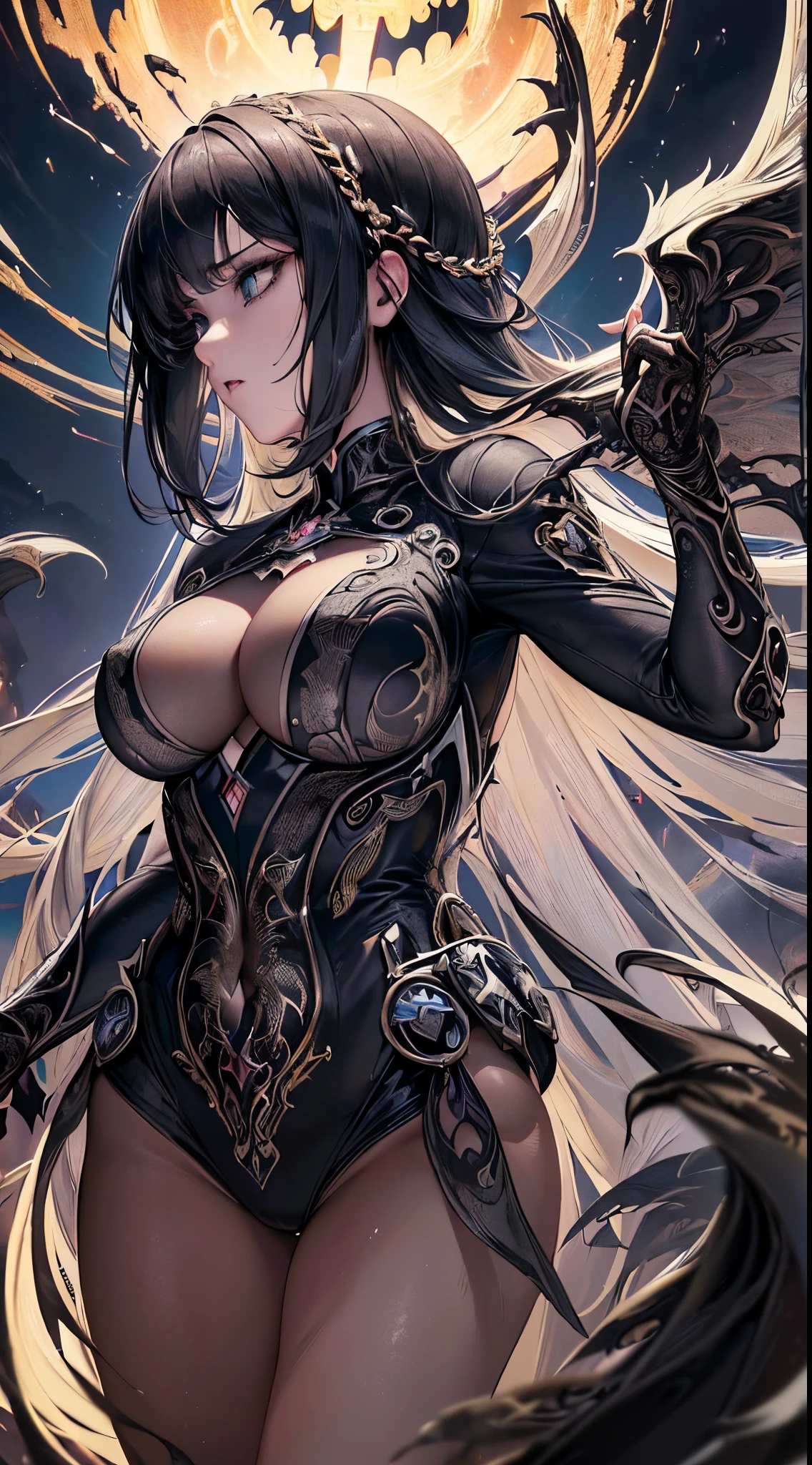 ((Finest quality)),(超A high resolution),(ultra-detailliert),(Meticulous portrayal),((Best Anime)),(Finest works of art),(Ultra-Precision Art),(The art of astounding depiction,Overwhelming depiction:1.5),(intricate and detailed art:1.6), (adult woman:1.5),((Dark Hero:1.5))