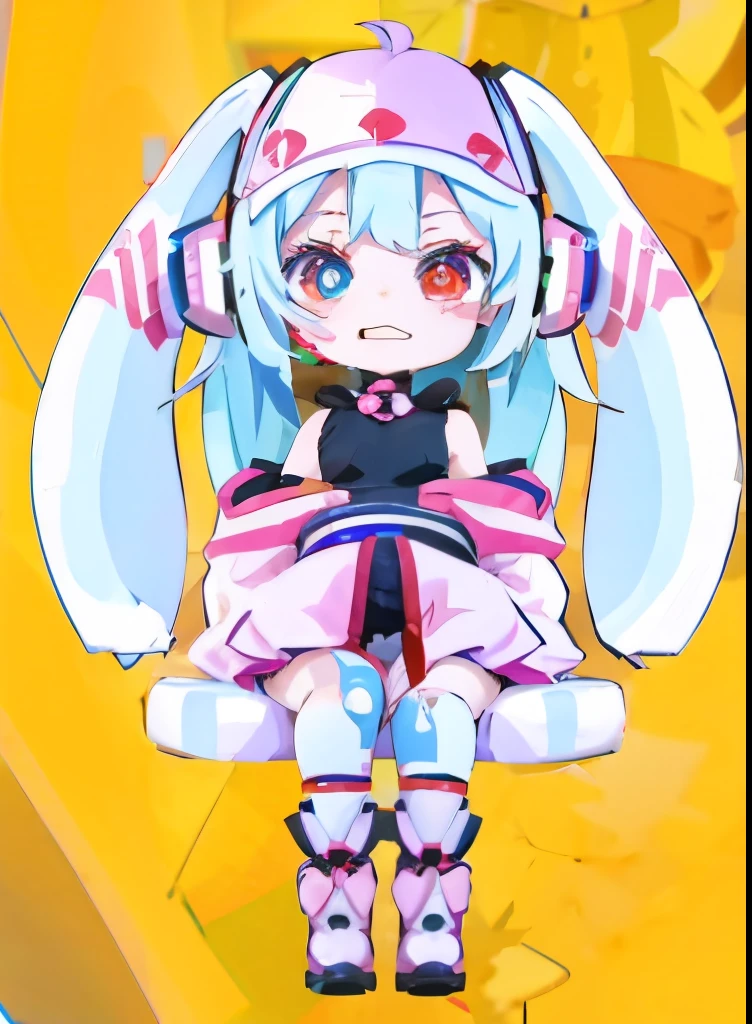 Anime girl in a dress sitting on a chair and wearing headphones, Robot Cartoon Animation!! anime girls, Wear cybernetic bunny ears, Flat animation style, IG Studio Animation Style, Fully Robotic!! girl, Anime moe art style, Anime-style characters, live2d virtual youtuber model, Animation stylization, stylized anime, kantai collection style, anime girl of the future