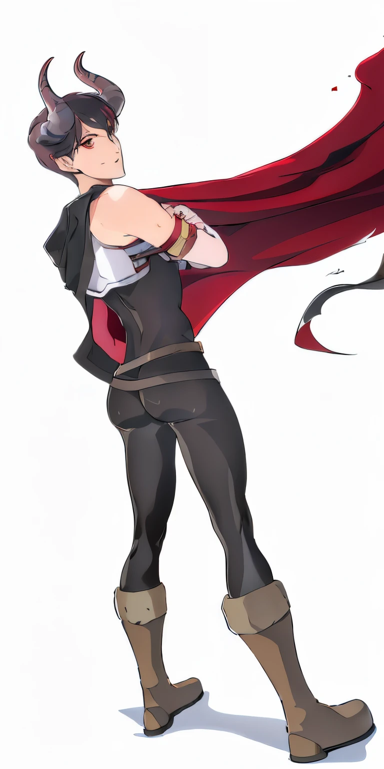 anime character with a red cape and horns standing in front of a white background, guilty gear art style, official character art, with cape, attractive matoi ryuko, full body close-up shot, rpg portrait full body, full body concept, single character full body, ryuko matoi, fullbody shot, ( ( character concept art ) ), full body!
