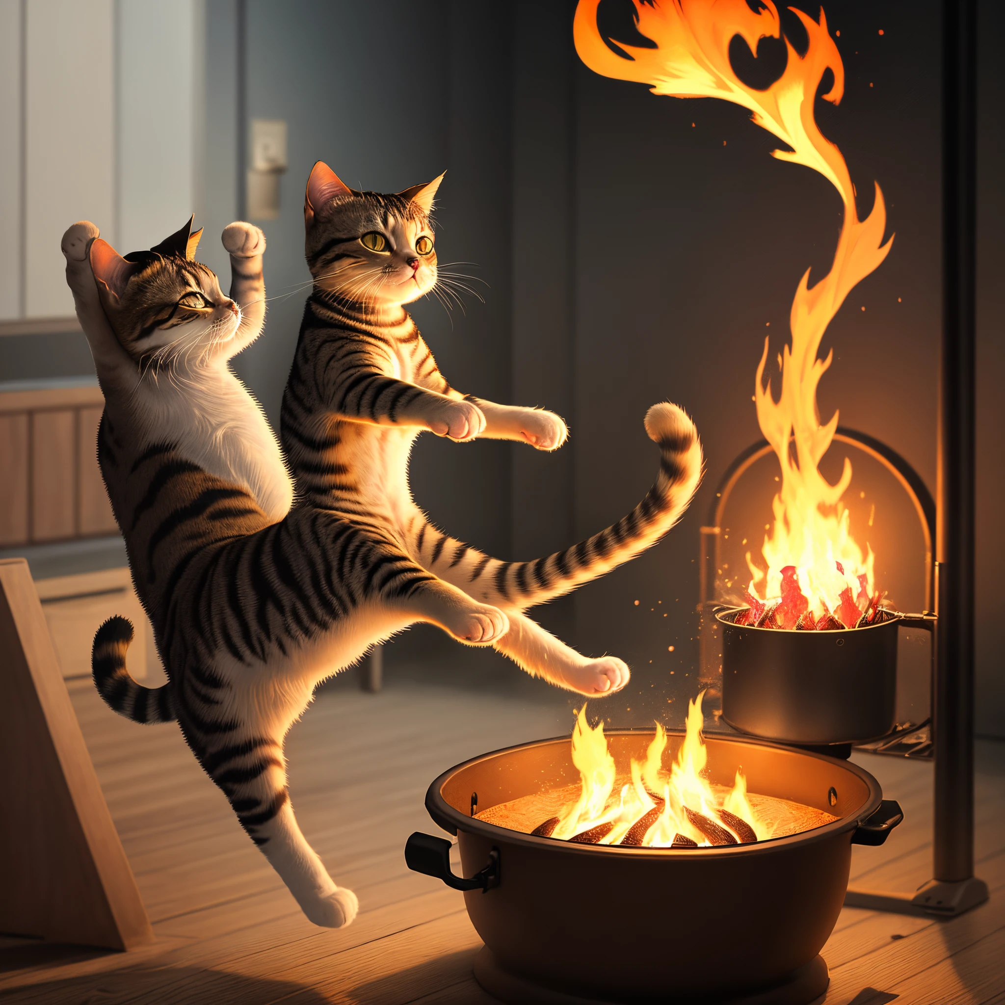 Cat dunking with fire