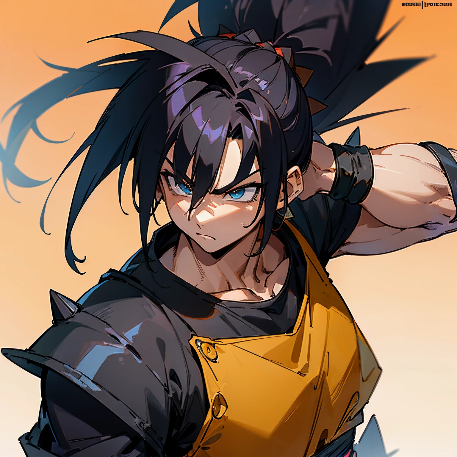 (best quality,ultra-detailed,:1.37),3D rendering, Combat Clothing, Black Spiky Saiyan Hair in a ponytail, Shoulder Length ,Spiky Bangs, Muscular Build, Saiyan Tail , 1male , Canyon Background