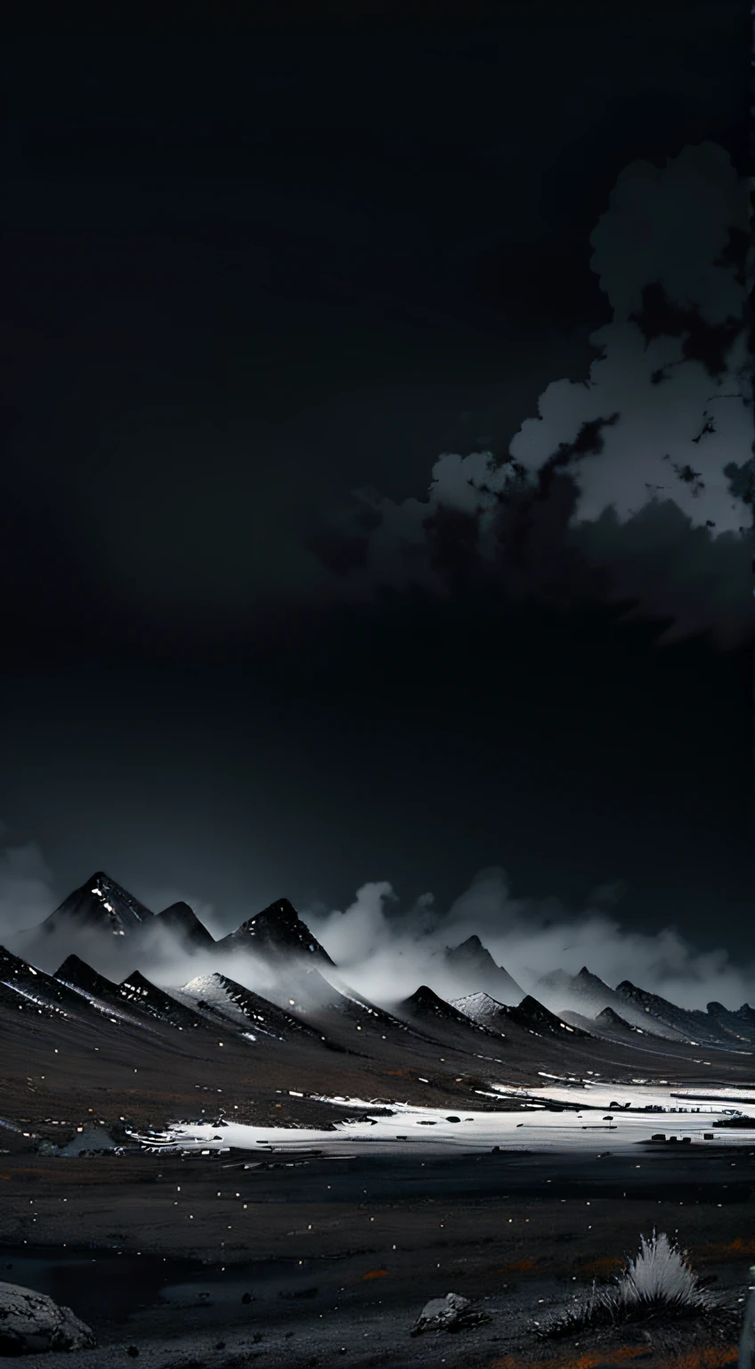 Masterpiece, Dark art, Black Sky, The sky, covered with ash, tundra forest, covered with ash