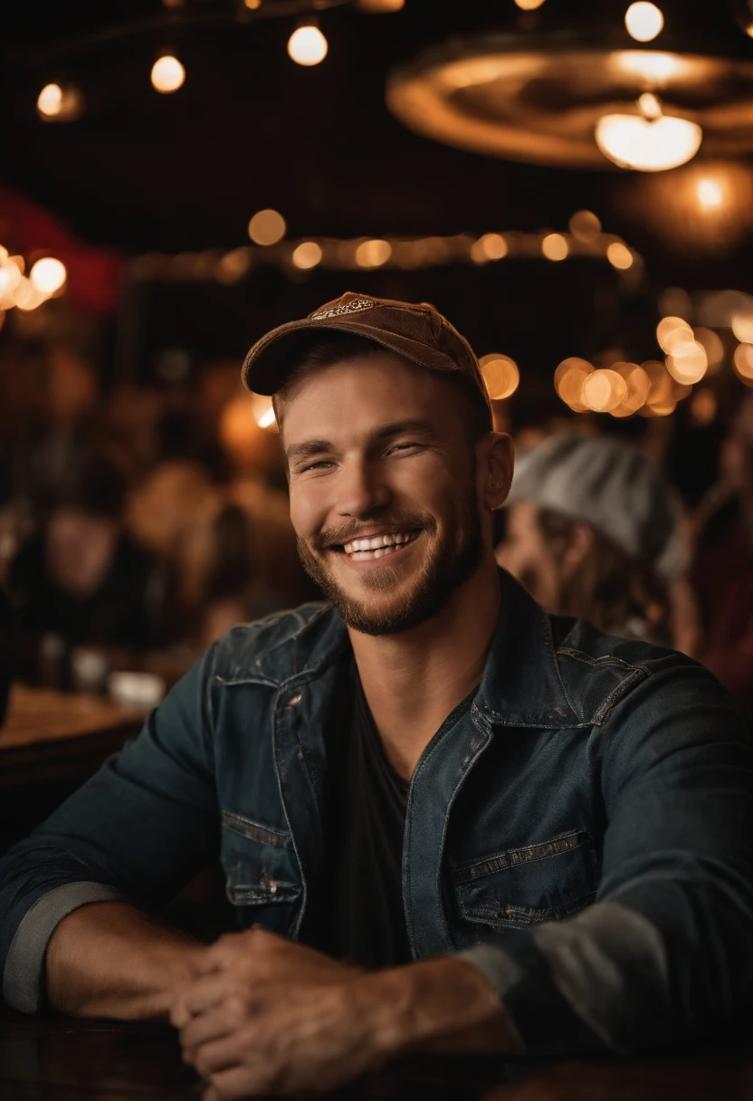 A photo of Cody at the local honky-tonk, twirling a pretty lady around the dance floor with a big grin on his face.,original,Cody “Thunder” Johnson, a fictional NASCAR legend, hails from the heart of Alabama, embodying the spirit of a true Southern country boy. He sports a rugged, unpolished look, often seen with a baseball cap, a casual flannel shirt, and jeans, his demeanor as relaxed and easy-going as his attire. , male