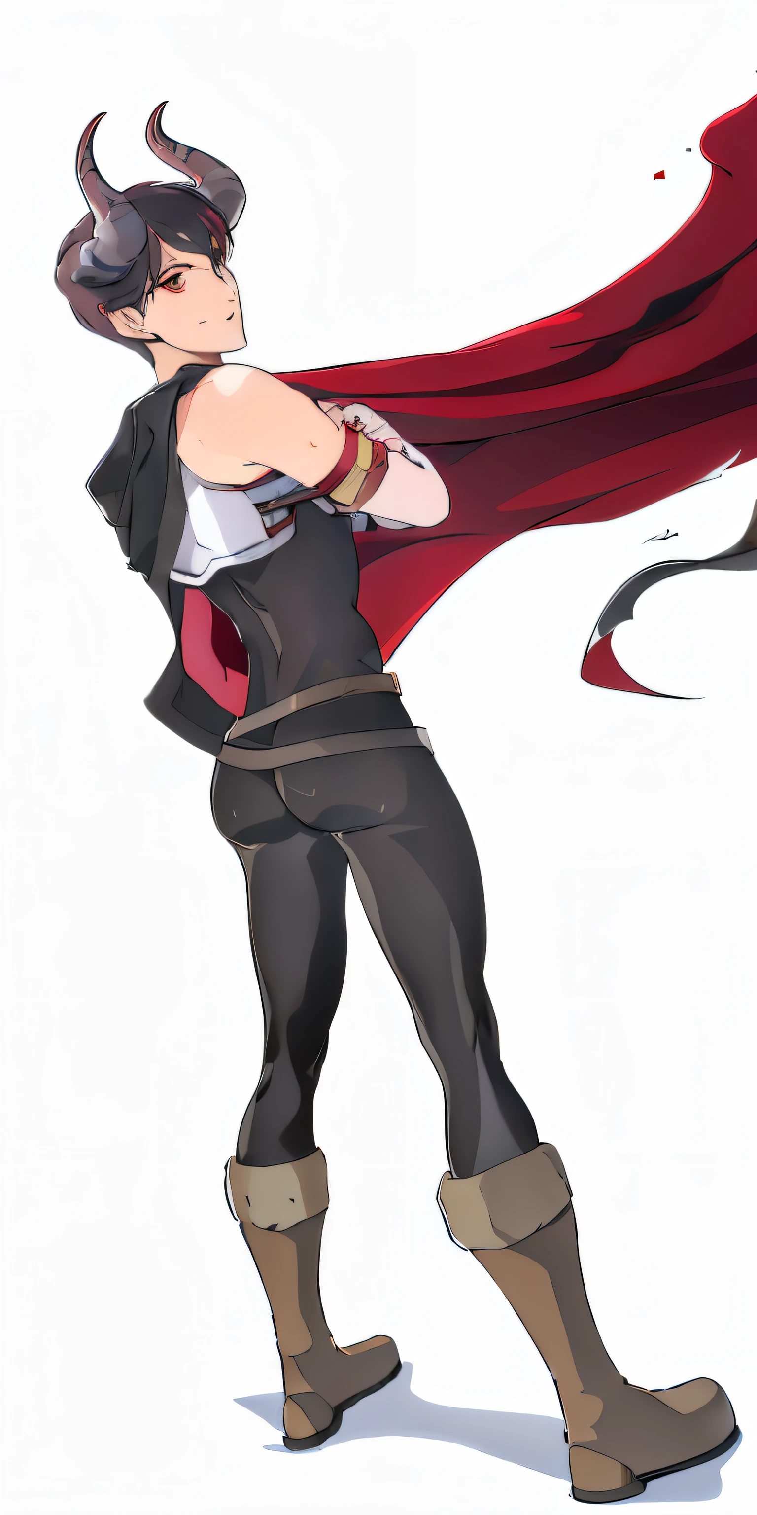 anime character with a red cape and horns standing in front of a white background, guilty gear art style, official character art, with cape, attractive matoi ryuko, full body close-up shot, rpg portrait full body, full body concept, single character full body, ryuko matoi, fullbody shot, ( ( character concept art ) ), full body!