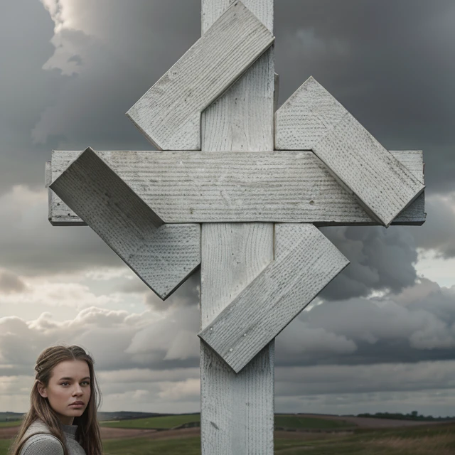 arafed woman in a white and grey sweater standing in a field, beautiful nordic woman, portrait of nordic girl, inspired by mads berg, in the countryside, inspired by Louisa Matthíasdóttir, erik johansson style, inspired by Nína Tryggvadóttir, inspired by Jaroslava Korol
