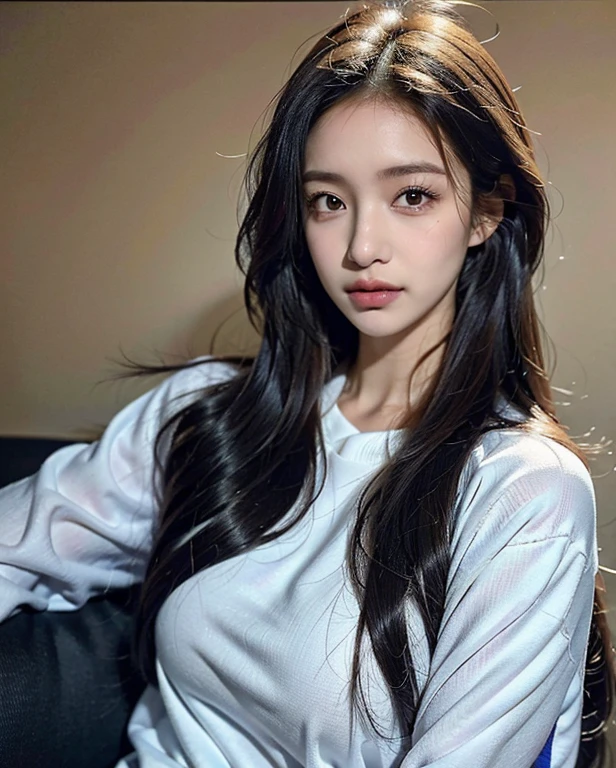 Mujer joven, jersey de hockey, uniforme hockey, hockey profesional, mujer hermosa, brown-hair, flequillo, cabello largo, mujer en estadio de hockey, equipo de hockey, pretty asian girl, asian female, mujer China, hockey canadiense, equipo toronto maple leafs, hockey Toronto maple leafs, hockey canada