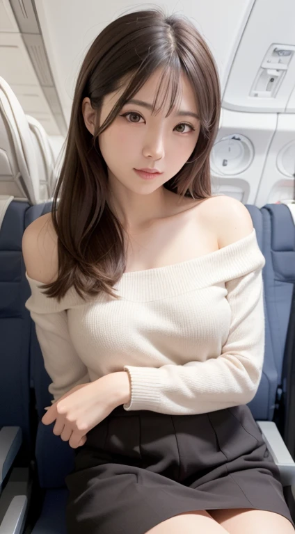 NSFW:1.5,（Sitting on a chair in the cabin of an airliner、Woman opening her legs）1 girl, （shorth hair、Blue bobbed hair）,（（ Bangs flutter around the eyebrows））, Blunt bangs, （Bob in Blue）, aqua eyes, longeyelashes, ）（（blue eyess））, makeup, Smile, Parted lips, Realism, Verism, surrealism, depth of fields, One-person viewpoint, F/1.8, 135 mm, canon, nffsw, retinas, masutepiece, ccurate, Anatomically correct, Textured skin, Super Detail, high details, High quality, Best Quality, hight resolution, 1080p, hard disk, 4K, 8K, ((blanche、Coarsely knitted short-length sweater))（Floats off the shoulders）((Black tight skirt))、（off shoulders）、）The navel is visible，（open one's legs）（Translucent pale pink panties）、Seductive smile, glint, surrealism, Modern.（（No bra））、（open one's legs）（shapely breasts,)、((sexypose)))、(camel's toe), tongue、Vaginal orchids、Runny Vaginal Discharge、Blowing tide、Very beautiful breasts、Grasp your breasts with both hands、 Spread your legs、sexual excitement、Sex Expressions、shinny skin。realisitic、Photorealsitic:1.37)、(Kpop Idol)、Medium Hair、(Pink blush)、(illuminating)、[[Open legs、Spread your legs apart]]、(独奏)、dynamicposes、((erectile nipple))、(Puffy eyes:1.２)、 (Slim legs)、erotick、nffsw、Highly detailed ambient occlusion、超A high resolution, A hyper-realistic, Highly detailed, (yawning), （Eyes closed）, ((she is soaking wet)).