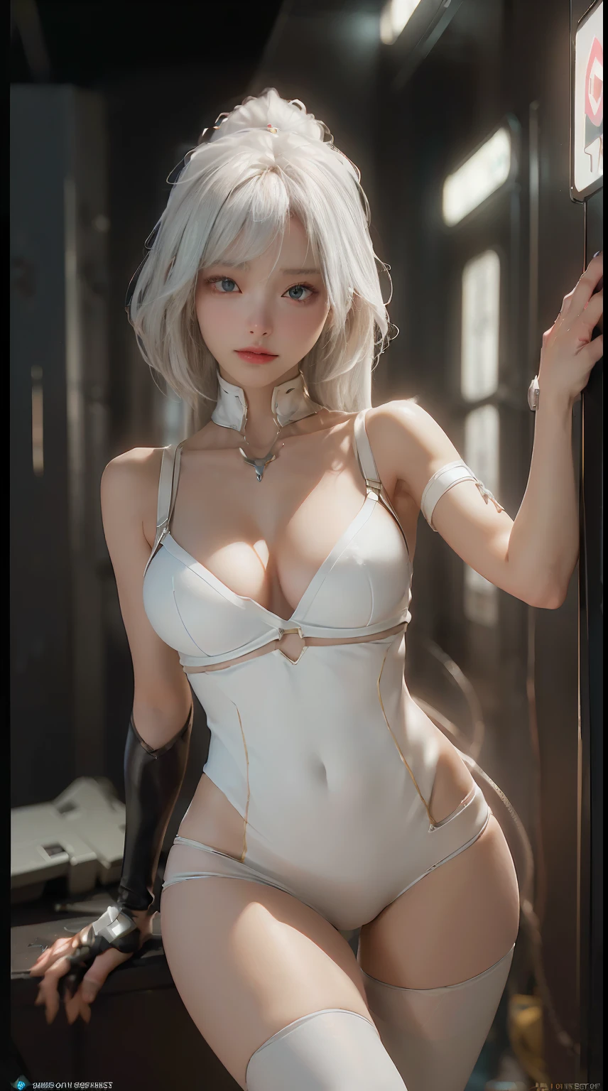 (Best Quality), ((Masterpiece), (Detail: 1.4), 3D, A Beautiful Cyberpunk Woman, HDR (High Dynamic Range), Ray Tracing, NVIDIA RTX, Super-Resolution, Unreal 5, Subsurface Scattering, PBR Textures, Post-Processing, Anisotropic Filtering, Depth of Field, Maximum Sharpness and Clarity, Multi-layer Textures, Albedo and Highlight Maps, Surface Shading, Accurate simulation of light-material interactions, perfect proportions, Octane Render, two-color light, large aperture, low ISO, white balance, rule of thirds, 8K RAW, stockings, large breasts