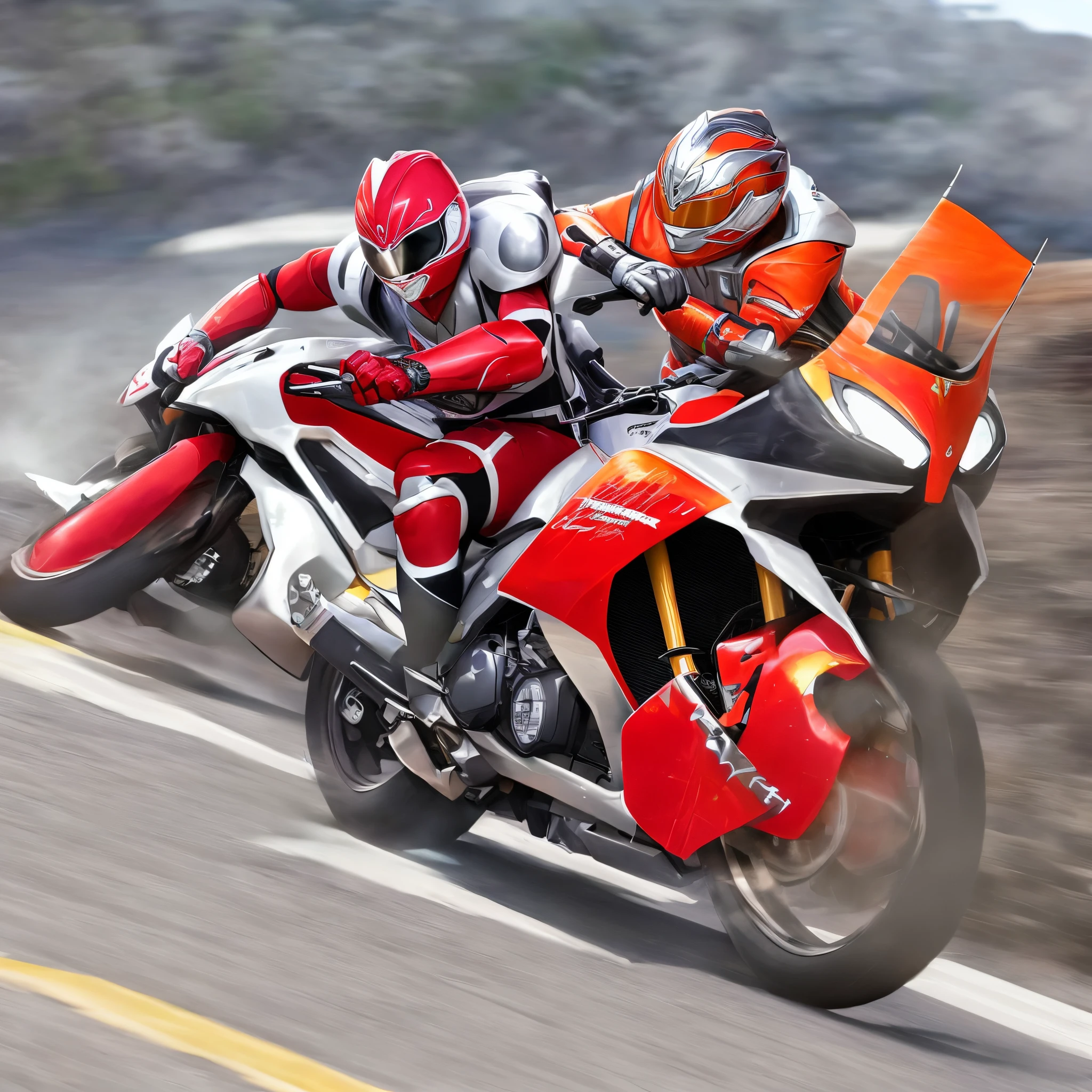 Generate a red power ranger and speed racer together
