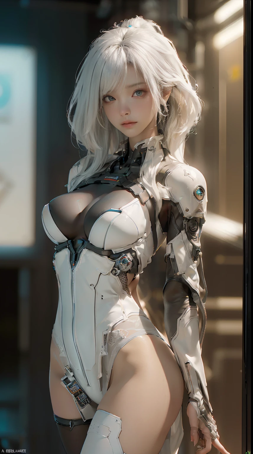 (Best Quality), ((Masterpiece), (Detail: 1.4), 3D, A Beautiful Cyberpunk Woman, HDR (High Dynamic Range), Ray Tracing, NVIDIA RTX, Super-Resolution, Unreal 5, Subsurface Scattering, PBR Textures, Post-Processing, Anisotropic Filtering, Depth of Field, Maximum Sharpness and Clarity, Multi-layer Textures, Albedo and Highlight Maps, Surface Shading, Accurate simulation of light-material interactions, perfect proportions, Octane Render, two-color light, large aperture, low ISO, white balance, rule of thirds, 8K RAW, stockings, large breasts