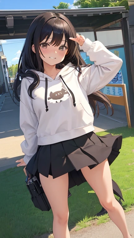 (masutepiece, Best Quality:1.2), (Looking at Viewer), (Wavy Hair:0.8),
1girl in, (Upper body:0.85), (Black theme:1.2), {Indoors|Outdoors}, Dark eyes, Dark hair, 
{Medium Hair}, Larger hoodie, (tight miniskirt:1.2),
({Happy face|peaceful face|Shy face|Curious face}),（Full body composition）（NSFW）（My miniskirt flutters in the wind and I can see my underwear..）（The skirt is flipped up in the wind and the underwear is visible）（With chillism）（red blush）（Expression of desire）、Best Shots、winning artwork