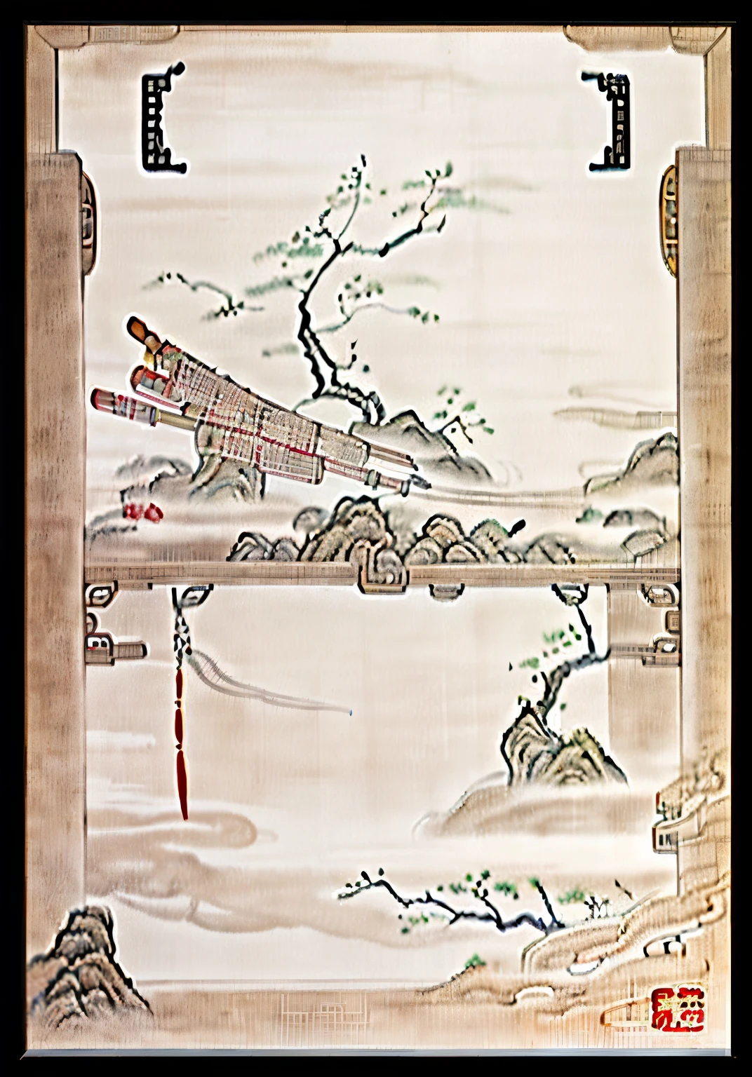missiles,Display case,Weapon racks,Ancient weapons,Iron frame,Tradition Chinese Ink Painting,Chinese Ancient Times