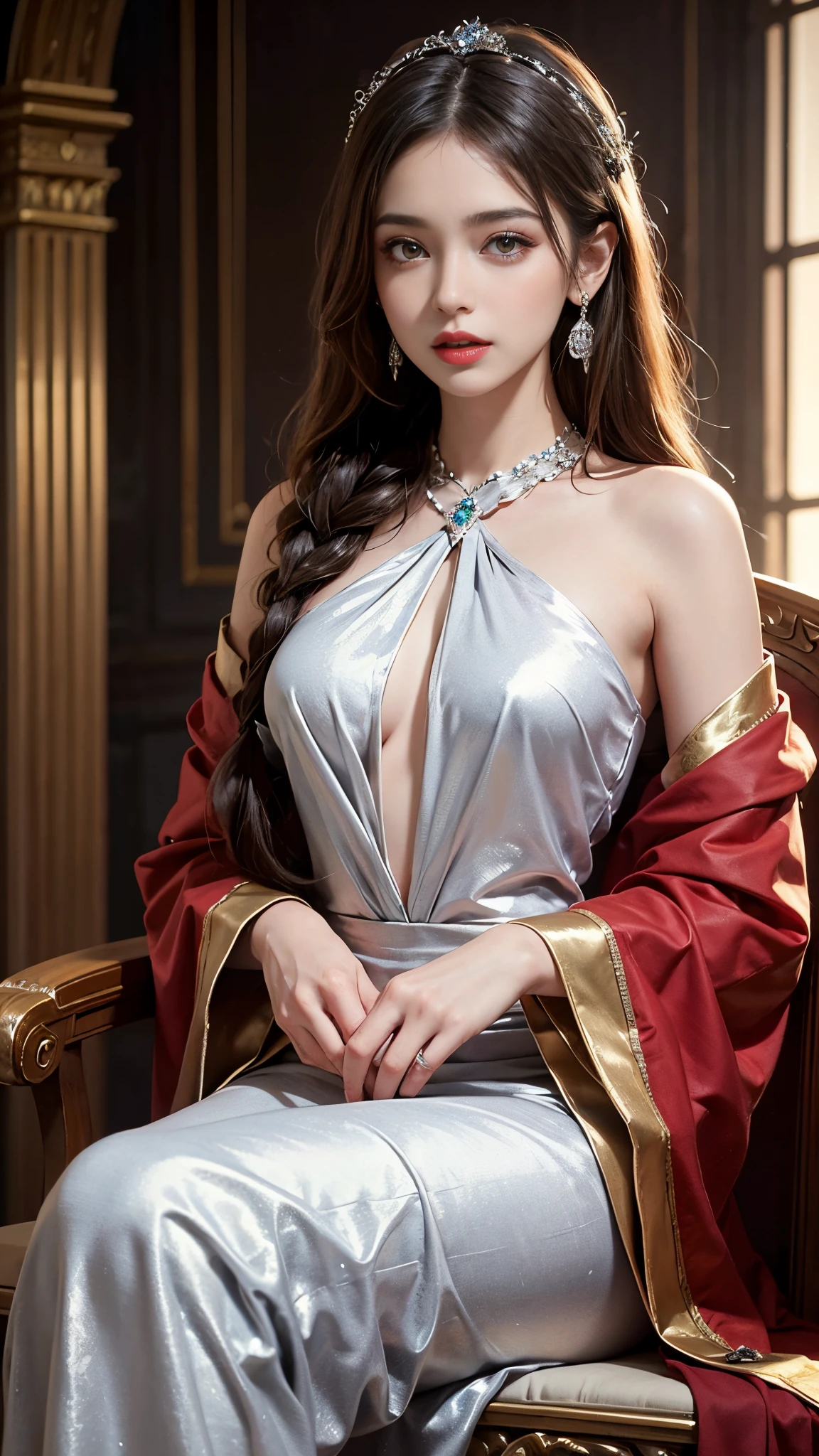 High-quality work,Realistic works,Super premium graphics,8K HD CG works,high quality graphics,High-definition and exquisite CG works,10x pixels,Ultra-fine details:1.1,Advanced technical details:1.1Realistic photo effects,Interior lighting effects:1.5,natural soft light:1.5. Light effect(Virtual light effects:1.8),ultra high resolution,shining dress,sliver long hair,silber hair,transparenthair,high detailed hair(Quality hair details:1.1)Clear eyes,Double eyelids look good,Sharp eye makeup, Create exquisite eyelash makeup, tthin eyebrows, Ultra-detailed eyes,a tall nose, lovely red lips, rosey cheeks, With delicate makeup on her face , pretty face, The face shape is perfectly proportioned,(Advanced facial details:1.1)Official art、Flame Wizard、Beautiful woman in red ugly robes with open breasts、PerfectNwsjMajic,(masterpiece、top-quality、top-quality、Official art、Beautifully Aesthetic:1.2)、(1girl in)、ighly detailed、colourfull、highestdetailed、Official art、Unity 8k Wallpaper、Ultra-detail、Beautifully Aesthetic、Beautiful face in detail、masterpiece、top-quality、(zentangle、a Mandala、Tangles、Entanglement)、Sacred Flame、pure、There are also resilient messages, Overcoming and hope. Breasts are small and B size、A slender、The chest is open、Eyes are double(A detailed eye), Beautifully detailed、Hair that flutters in the wind、Maroon Gradient Hair Color、Hair is red、high-heels、Gold Anklet、Phoenix in the background、Beautiful girl who can obey the big firebird、,Women's artwork,Dress full body video,Realism,Amazing Cleavage,My eyes are very bright today