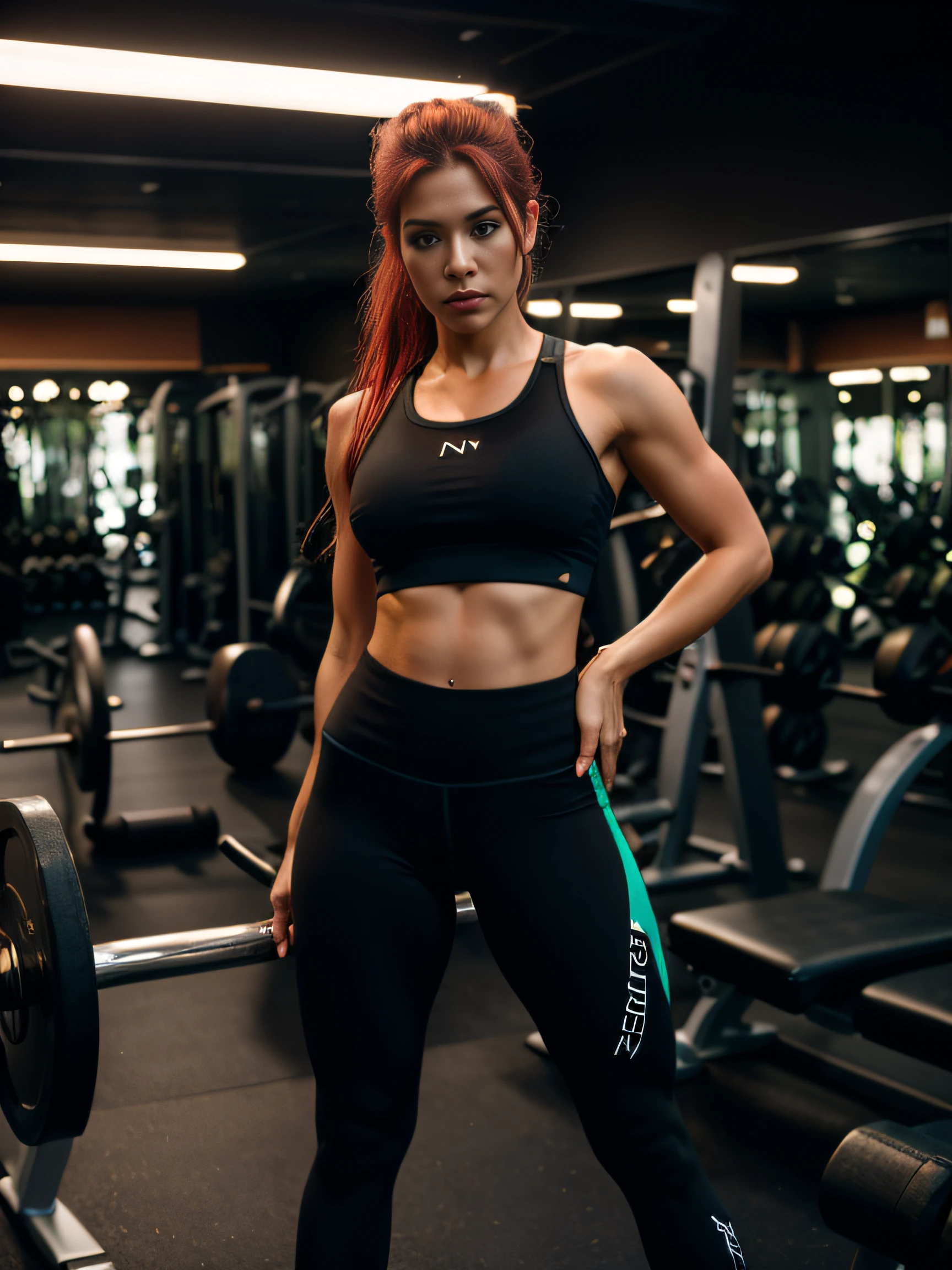 red hair girl, fitness gym 25 anos. (black legging pants), bunda perfeita, fotografia realista, fotografia, obra-prima, realista, Realismo, Rendering, Alto contraste, digital art photographyrealistic trend in Artstation 8k HD realistic high definition detailed, detalhado, textura da pele, hiper detalhado, textura de pele realista, roupa de ginastica, melhor qualidade, ultra high res, (fotografiarrealista: 1.4),, Highresolution, detalhado, fotografia crua, sharp re, by Lee Jeffries Nikon D850 film Stock Photography 4 Kodak Portra 400 camera F1.6 Lens Rich Colors Hyper Realistic Texture Dramatic Lighting Trend Unrealengine on ArtStation Cinestill 800