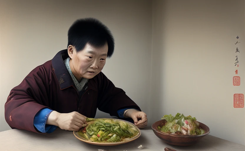 there is a man that is eating some kind of plant, with seaweed, sea weed, seaweed, asian man, smelling good, shanghai, digesting a small dragon, plume made of seaweed, man with the soul of a dragon, beautiful man, taken with sony alpha 9, hua cheng, qiangshu, an oldman, mu pan, gentleman, handsome man