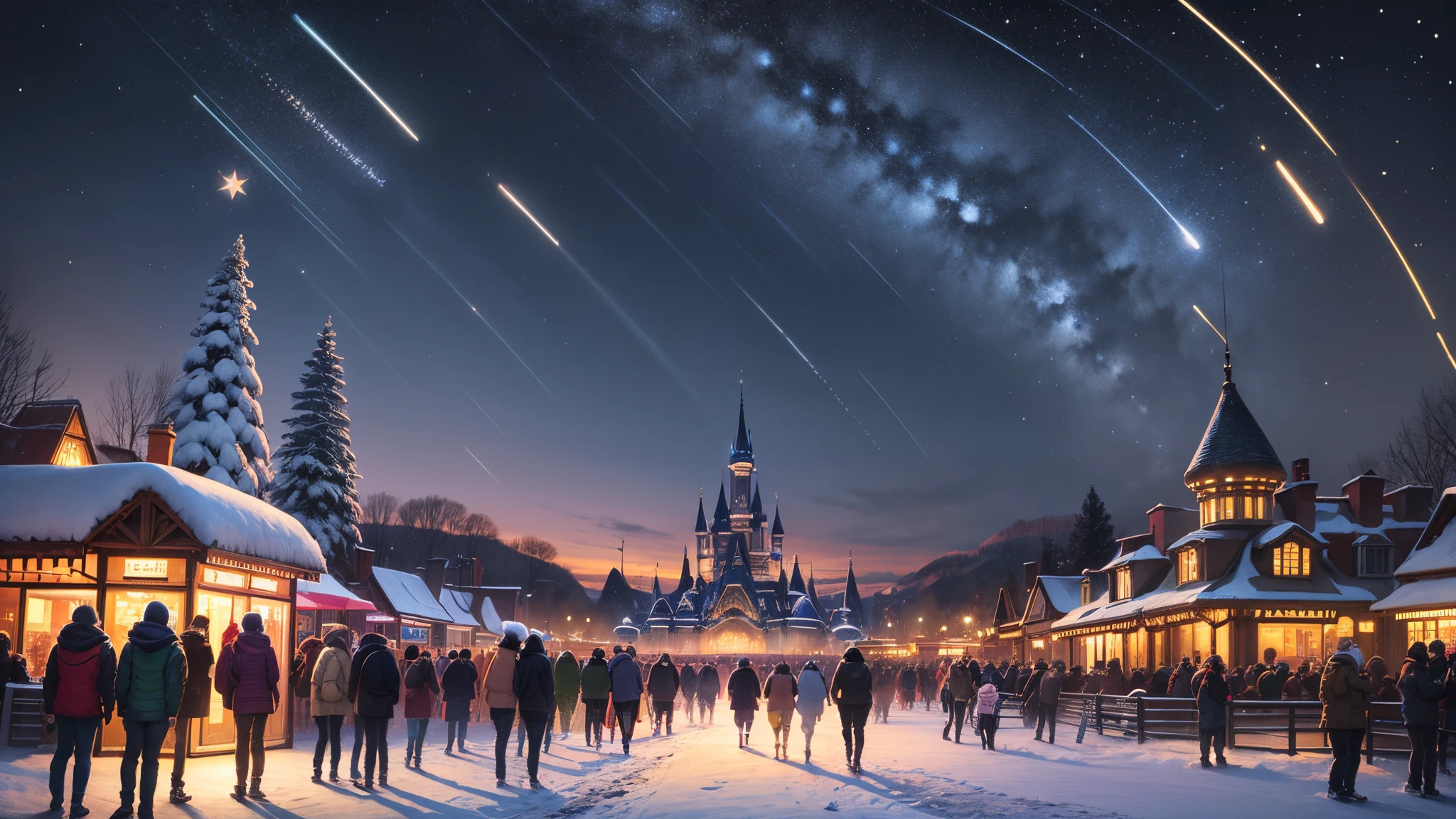 winter crowded theme park, starry night --auto --s2