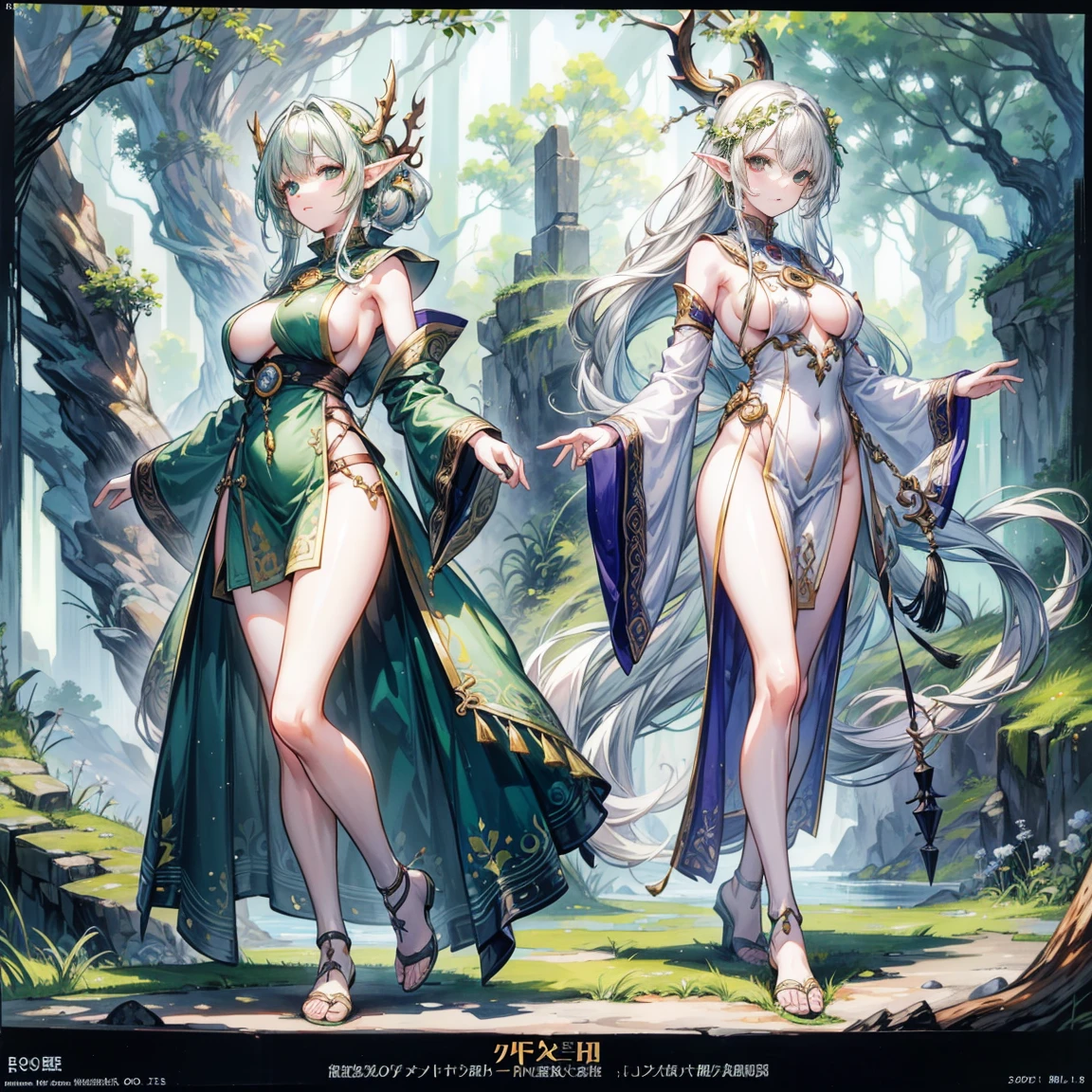Character Sheets, Three types,Shot Full Body,Game Character Design,than a little flying moon,Victorizo ∨TSE∨,Orange background,Stylistic expression Same character, absurdress, Full of Details, ((Character design sheet,same character,front,side,backboob)), Detailed male with pale skin,midle hair, druid, half-elf ,Dressed as a druid,illustartion,Realistic,Harmonious colours,natural lighting, green clothes, white hair, curly hair1.3.A detailed eye, Transparent,fantasy style,extremely beautiful,High balance, natural light