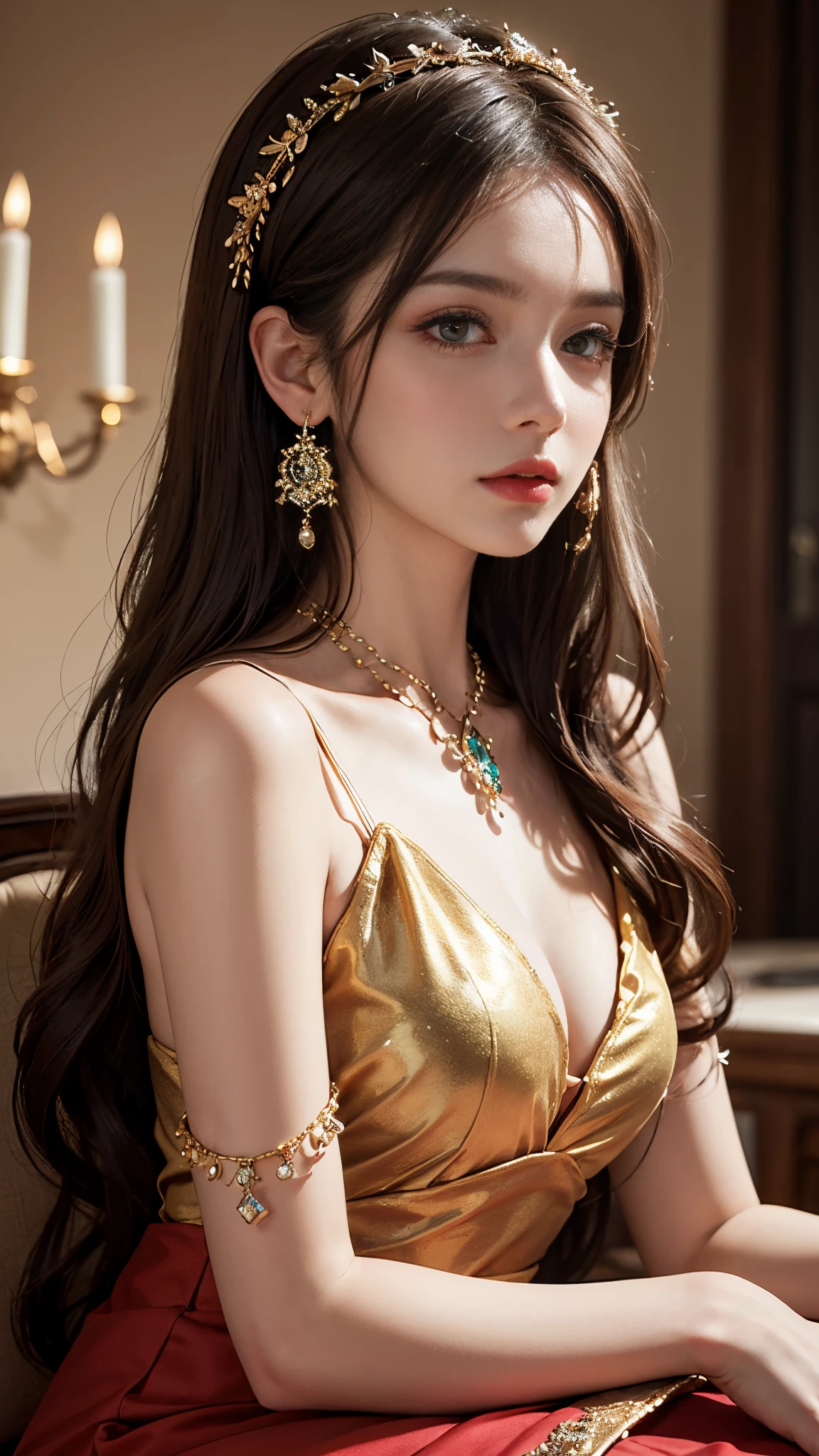 a close up of a woman with a tia on her head, intricate ornate anime cgi style, 4 k detail fantasy, anime cgi, cinematic goddess close shot, inspired by Li Mei-shu, a beautiful fantasy empress, inspired by Lan Ying, smooth anime cg art, close up character, hyperdetailed fantasy character, game cg, ruan jia and artgerm