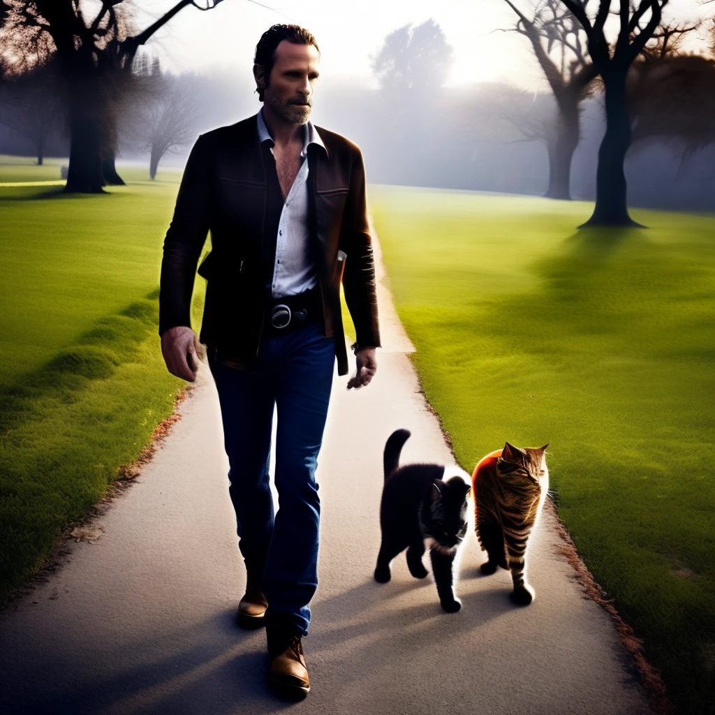 rick grimes from the walking in an old mansion filled with a lot of kittens