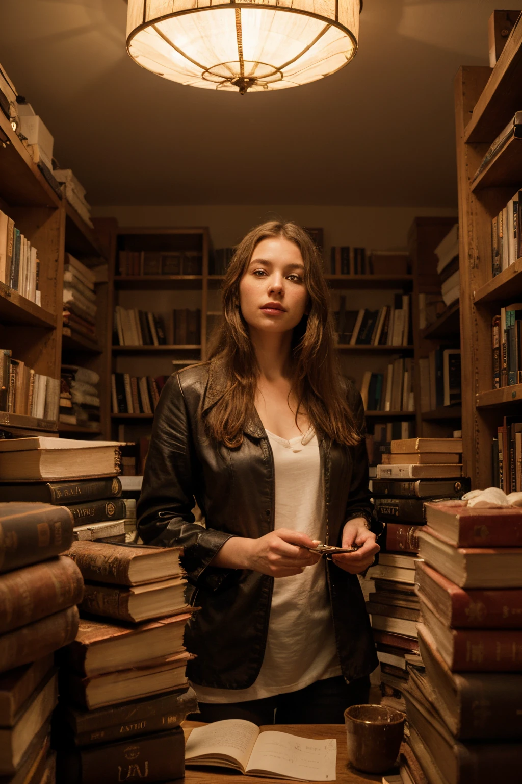 Wikingerin, klein, gedrungen, Pretty, surrounded by swirling books