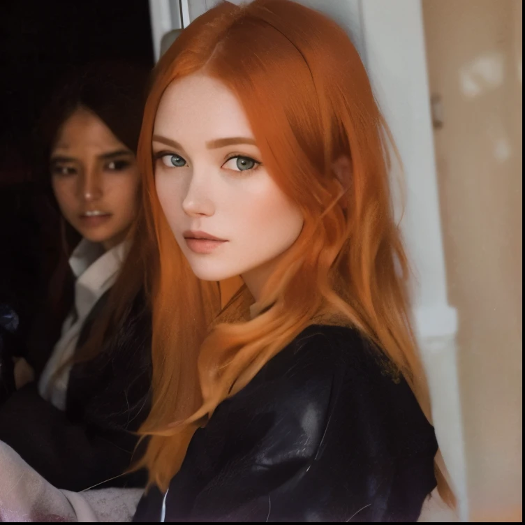 There's a woman holding a remote in her hand, ela tem cabelos longos e redorange, longos cabelos ruivos soltos, ela tem cabelos ruivos, flowing ginger hair, com longos cabelos ruivos, cabelo de gengibre, com cabelos ruivos, Ela tem longos cabelos castanhos alaranjados, com cabelos ruivos e olhos verdes, longos cabelos ruivos brilhantes, red head, Redhead Girl