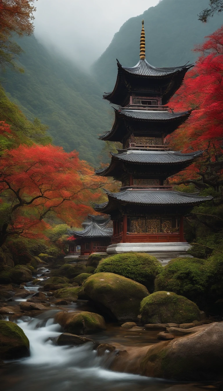 In a big mountain,There is pagoda mountain。There is a long stream of water