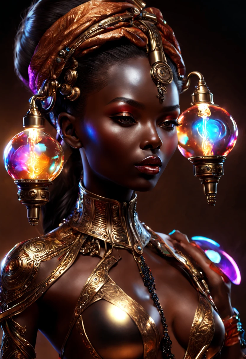 ValvePunkAI  woman fashion  (Highly detailed, amazing fantasy setting), (Shiny Impressive lighting), (Colorful, Ultra Realistic, High quality, Highly detailed, Sharp focus, 8K UHD, Art photography), (trending on artstation), (black skin, dark black skin), (beautiful brown skin)
