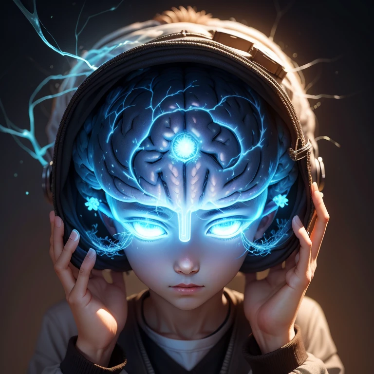 shining human brain, think outside the box, shining neurons Young boys