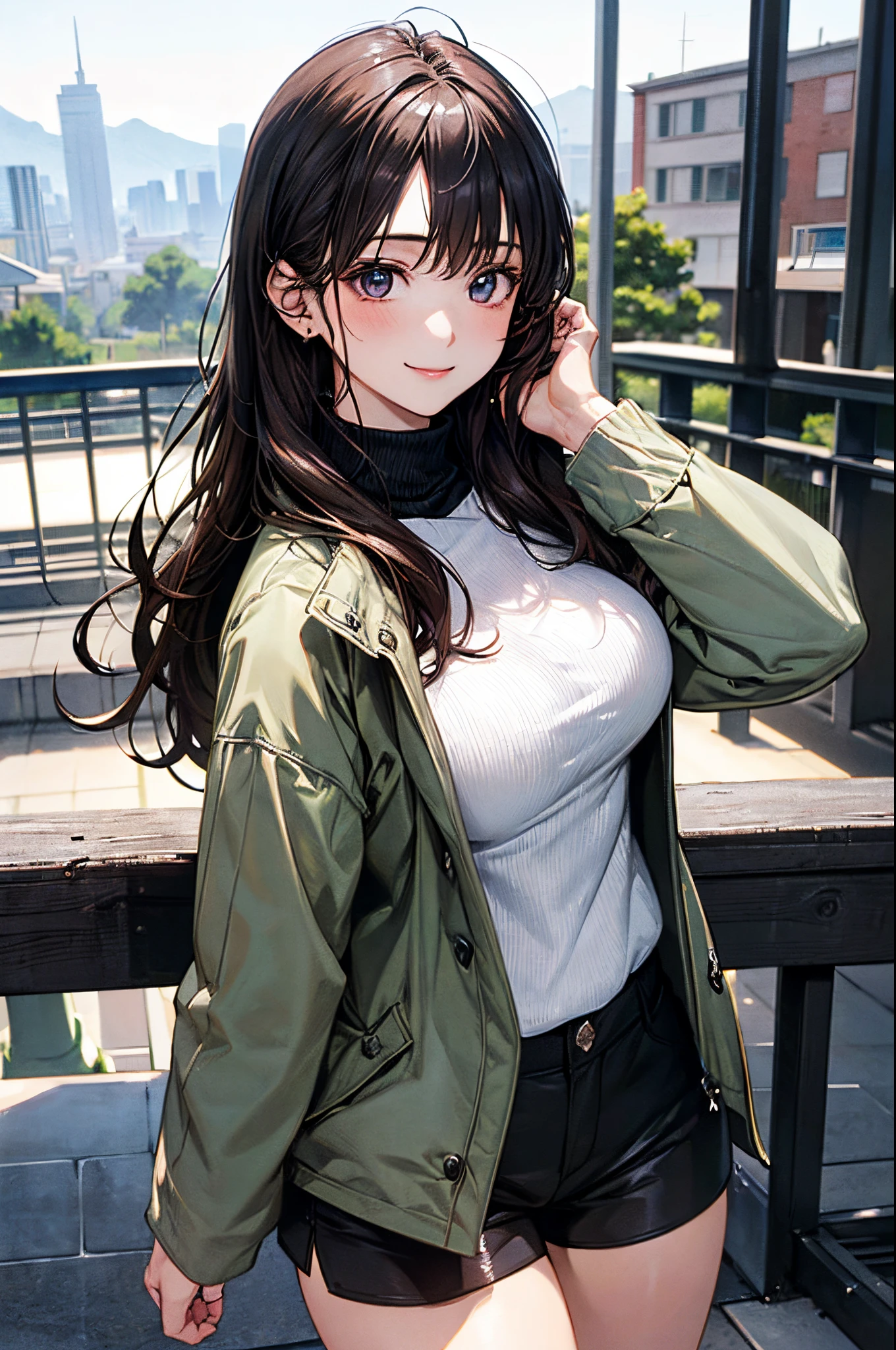 ((perfect anatomy, super detailed skin)), 1 girl, japanese, , shiny skin, watching the view,
beautiful hair, beautiful face, beautiful detailed eyes, (long hair:1.4), (babyface), large breasts:0.5, seductive arms, seductive thighs,
((turtleneck, shorts, parka)),
(smile), walking,
(beautiful scenery), super market,
(8k, top-quality, masterpiece:1.2, extremely detailed), (photorealistic), beautiful illustration, cinematic lighting,