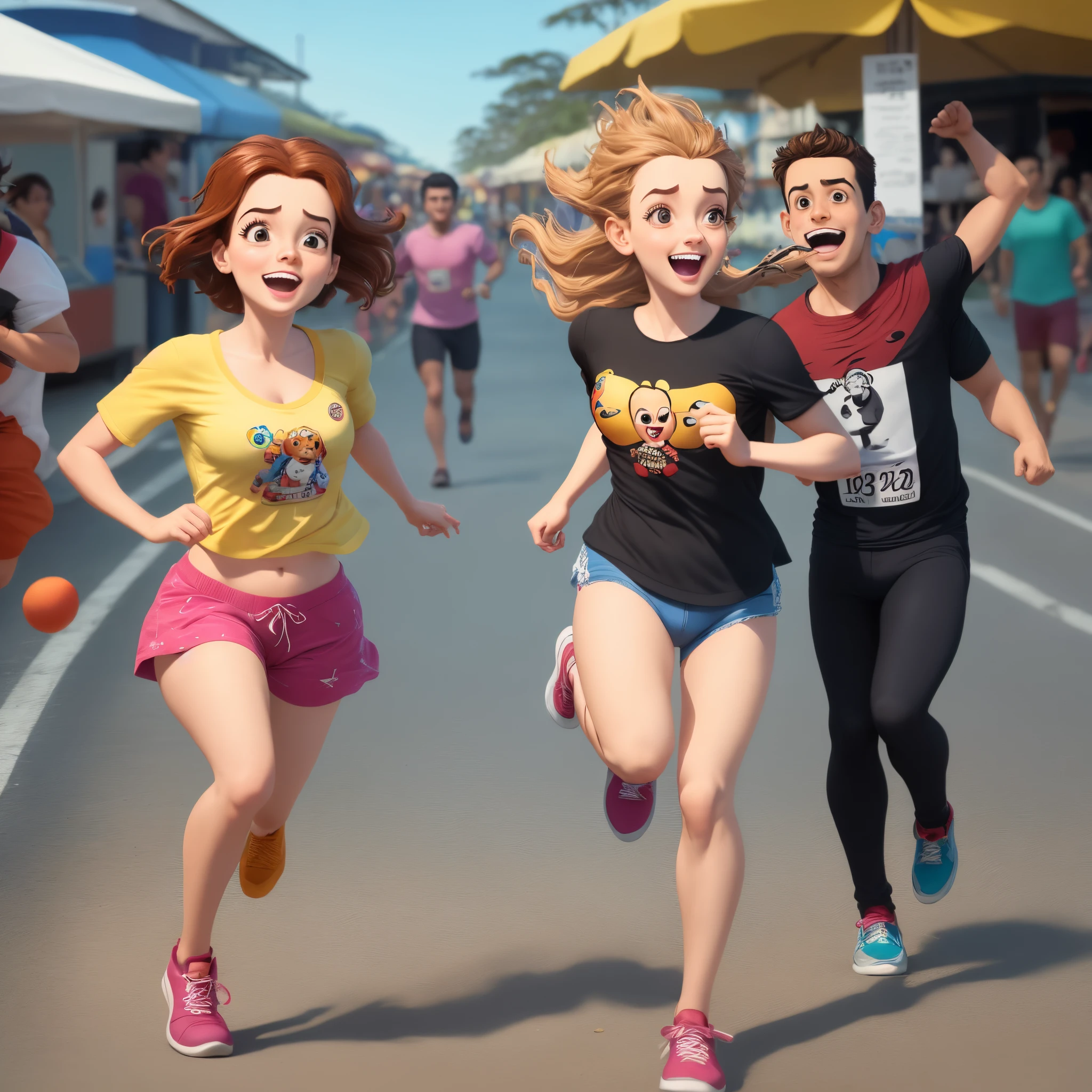 Garotinho gordao correndo na feira com uma melancia pixar Disney