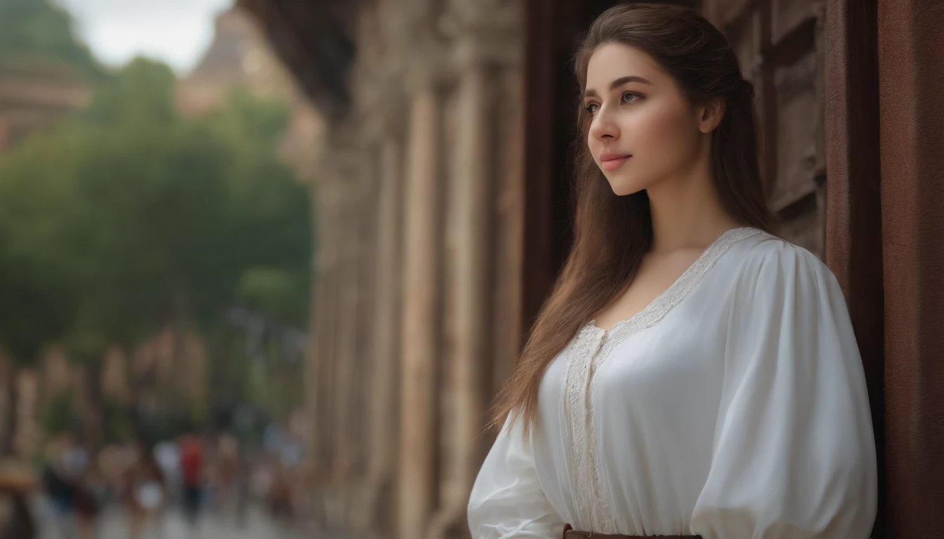 Colombian 18-year-old girl, half body view, (camera front), Detailed European faces, (longing facial expression), hyperedetailed photo, 电影灯光, art stations, 4K, Focus sharp, A high resolution, Delicate skin, 詳細な目,