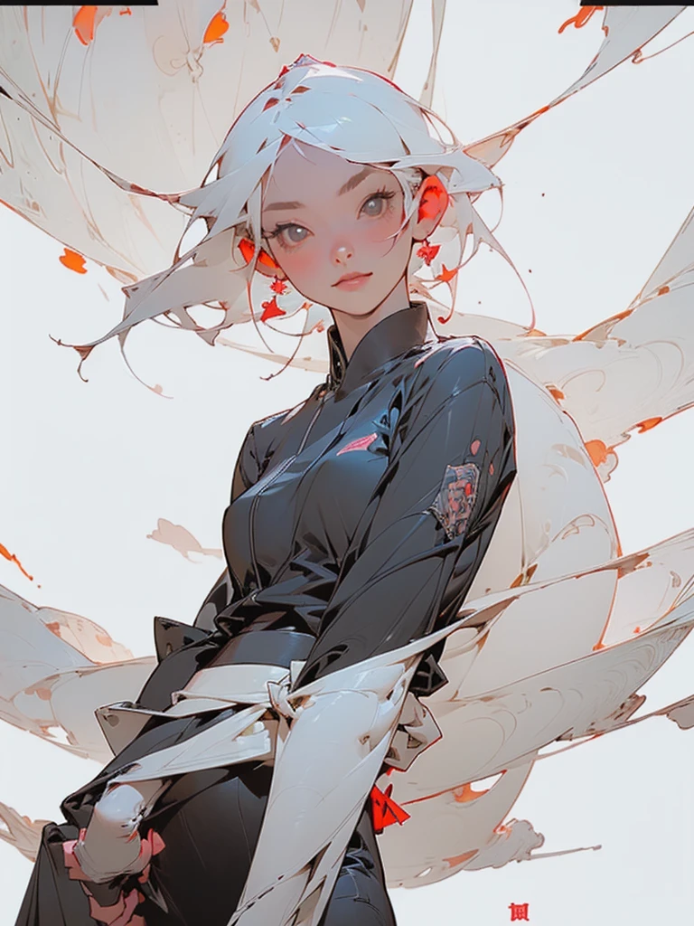 (1girl in:1.3), (Photorealistic:1.4), (masutepiece, of the highest quality, Best Quality, Official art), ighly detailed, highest details, (Ultra-detailed), ((extremely delicate and beautiful)), Cinematic Light, Contemporary, Silky long hair, (White hair), Dystopian background, in night, Black shirt, Skirt, Upper body, Smile, (viewer'Perspective:1.4), 23 years old