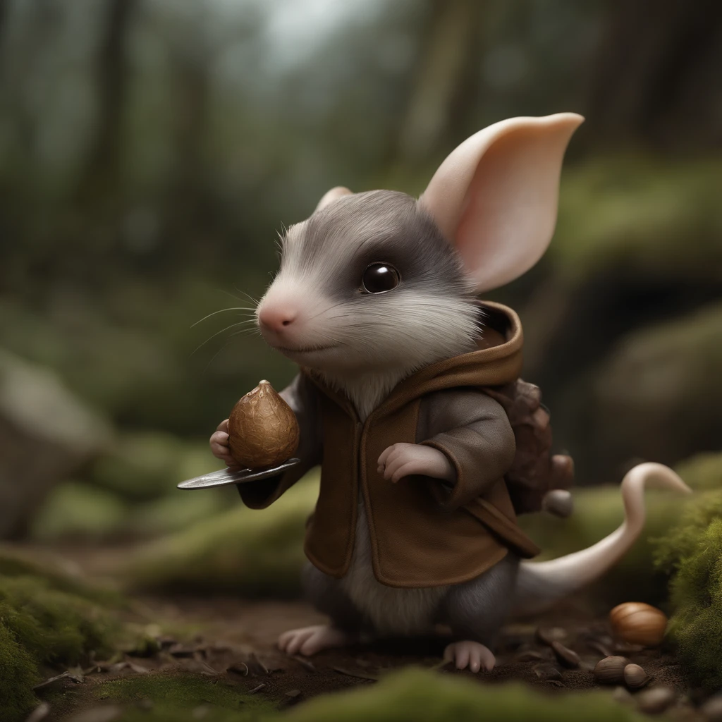 (CBZBB:1.25),gremlin, fantasy style, in style of dark fantasy art, fairy tale style hobbit style, in the style of John Tolkien, Looks like creatures in clothes, ,gremlin looks like a mole((taupe)), goes down the hill, collects nuts, rain is dripping, huge ears, elongated cute nose, Small tail, five toes, wear a vest with a hood, wearing a backpack, detailing, Hobbit style house, walks along the road collecting nuts, mole style gremlin, Gremlin goes collecting peanuts down the hill, holding a large acorn in his paws, CBZBB,Cute, Small, baby, Beautiful, Fantasy art, deviant art, trending artstation, Digital Art, Detailed, Realistic, humanoid, character, tiny, Cinematic shot, cinematic portrait of a fairy mole, cute character, looks like a gremlin, looks like a mole, ,gremlin, mole-like, bright silver and brown, Small tail, large ears , elongated cute nose,summer in a vest with a hood, covered with silver fur, holding a large acorn in his paws, water, Burrow, tree roots stick out from the walls in the hole, mushrooms sticking out of the ground, Best Quality, Masterpiece, in style of dark fantasy art,真实感, Realism, tmasterpiece, Brad Jongsan walks in the jungle (Night of the Fireflies), (higly detailed: 1 1), rough face, natural skin, hiquality, NSFW, pretty eyes, (Detailed face and eyes), (s face: 1 2), tumult, Complementary, real-photo, ..........PSD, Lightweight Film Photography, sharp-focus, contrast lighting, Detail Skin, high resolution 8k, Crazy detailing, Realistic, professional photo of a, 8K UHD, dslr, soft light, hiquality, film grains, Fujifilm XT3, dark fantasy style,