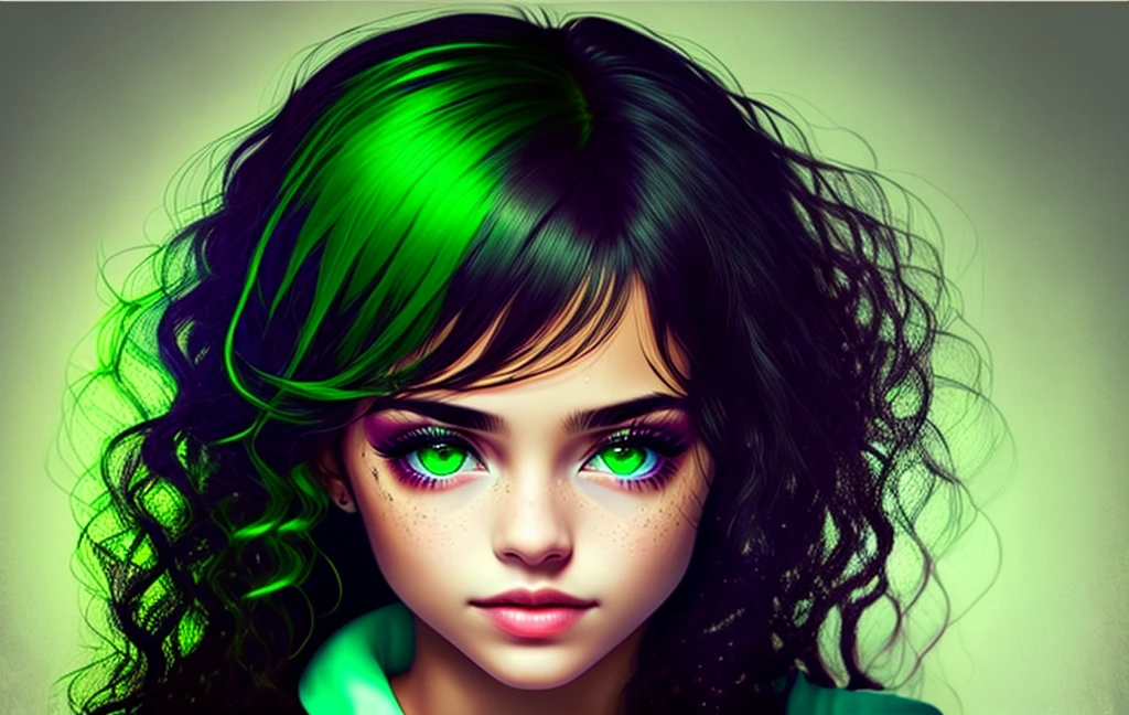 Mulher negra de olhos verdes cabelo cacheado