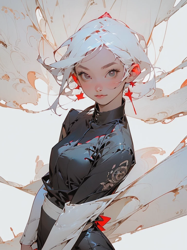 (1girl in:1.3), (Photorealistic:1.4), (masutepiece, of the highest quality, Best Quality, Official art), ighly detailed, highest details, (Ultra-detailed), ((extremely delicate and beautiful)), Cinematic Light, Contemporary, Silky long hair, (White hair), Dystopian background, in night, Black shirt, Skirt, Upper body, Smile, (viewer'Perspective:1.4), 23 years old