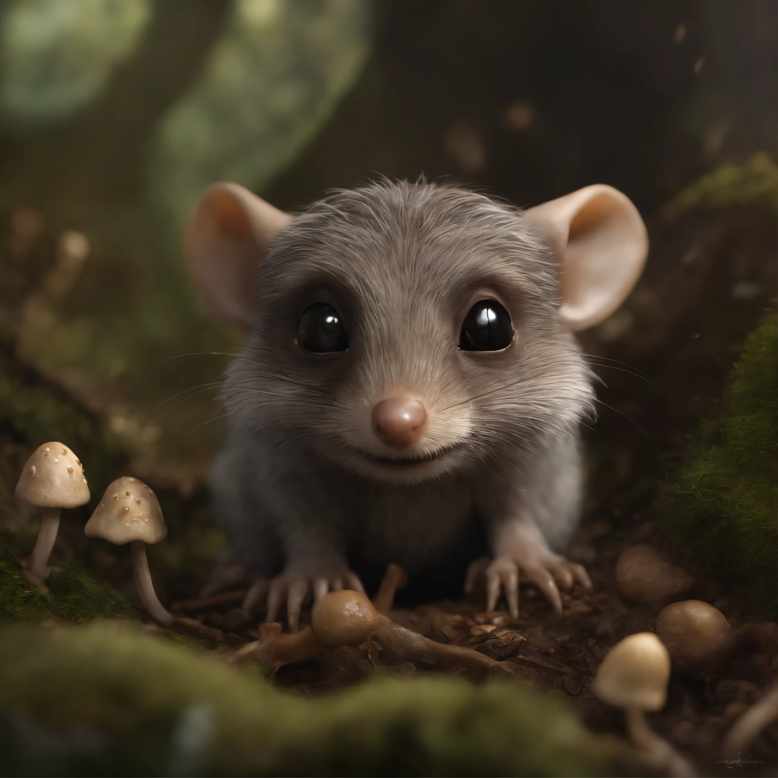 (CBZBB:1.25),gremlin, fantasy style, in style of dark fantasy art, fairy tale style hobbit style, in the style of John Tolkien, Looks like creatures in clothes, ,gremlin looks like a mole((taupe)), goes down the hill, collects nuts, rain is dripping, huge ears, long cute nose, Small tail, five toes, wear a vest with a hood, wearing a backpack, detailing, Hobbit style house, walks along the road, collecting nuts, gremlin style mole, Gremlin goes to collect peanuts from the hill, holding a large acorn in his paws, CBZBB,Cute, Small, baby, Beautiful, Fantasy art, deviant art, trending artstation, Digital Art, Detailed, Realistic, humanoid, character, tiny, Cinematic shot, cinematic portrait of a fairy mole, cute character, looks like a gremlin, looks like a mole, ,gremlin, mole-like, bright silver and brown, Small tail, large ears , long cute nose,summer in a vest with a hood, covered with silver fur, holding a large acorn in his paws, water, Burrow, tree roots stick out from the walls in the hole, mushrooms sticking out of the ground, Best Quality, Masterpiece, in style of dark fantasy art,真实感, Realism, tmasterpiece, Brad Jongsan walks in the jungle (Night of the Fireflies), (higly detailed: 1 1), rough face, natural skin, hiquality, NSFW, pretty eyes, (Detailed face and eyes), (s face: 1 2), tumult, Complementary, real-photo, ...........PSD, Lightweight Film Photography, sharp-focus, contrast lighting, Detail Skin, high resolution 8k, Crazy detailing, Realistic, professional photo of a, 8K UHD, dslr, soft light, hiquality, film grains, Fujifilm XT3, dark fantasy style, fairy tale style, in the style of yenteschi, in the style of a fairy tale, assassin style,