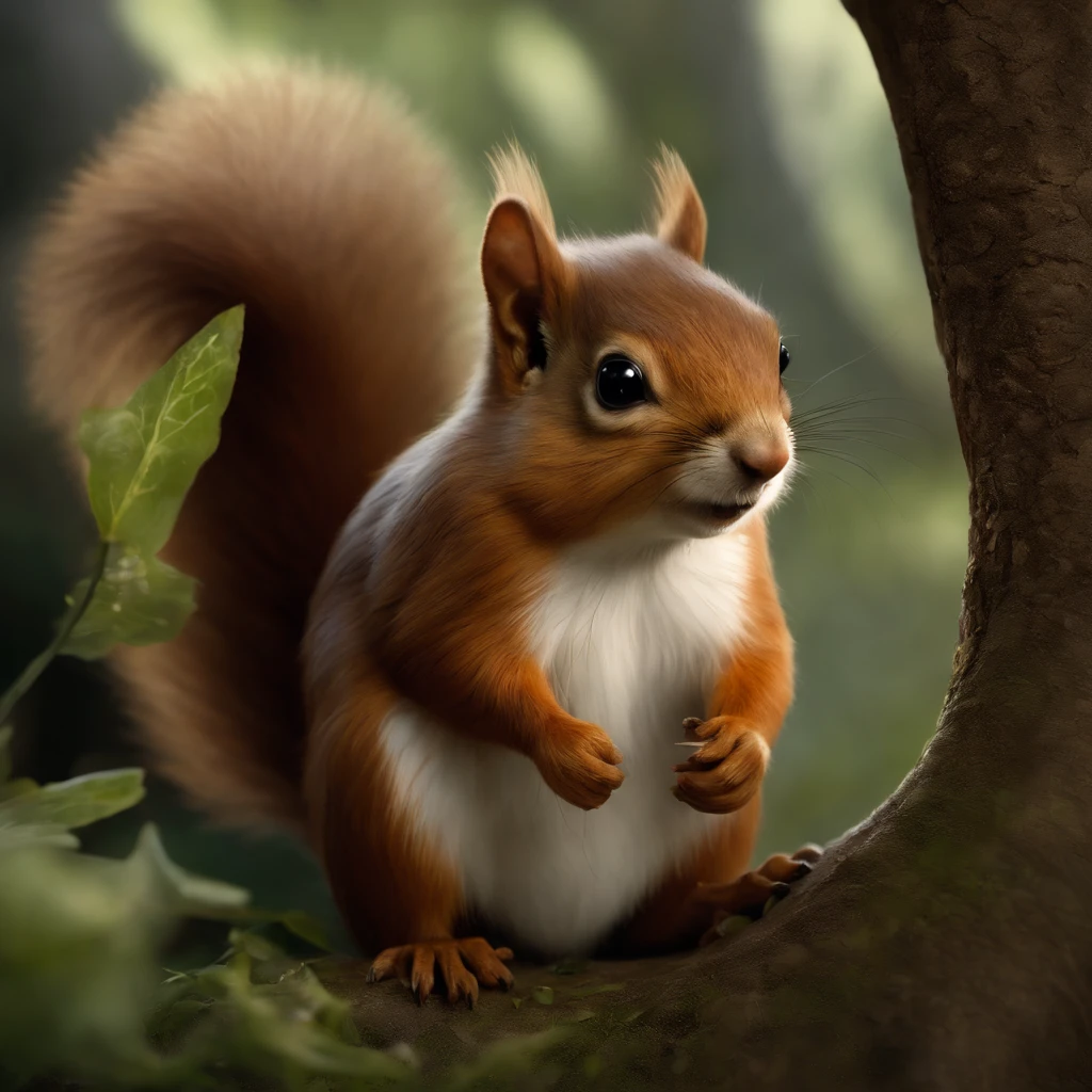 Try again, (nffsw:1.25),gremlin, fantasy-inspired, in style of dark fantasy art, fairy tale style hobbit style, in the style of John Tolkien, looks like a creature wearing clothes, ,Gremlins look like squirrels((squirrel)), big ears with tassels, Cute nose, large fluffy tail, 5 toes, wear a hooded vest,  wearing a backpack, Detailing, Hobbit-style house in a clearing under an oak tree, The squirrel gremlin is holding a large acorn in its paw., nffsw,Cute, Small, Baby, Beautiful, Fantasy Art, Deviant Art, trend artstation, Digital Art, Detailed, Realistic, Humanoid, Character, Tiny, cinematic shot, Cinematic portrait of a fairy squirrel, cute character, looks like a gremlin, looks like a mole,    ,gremlin, squirrel-like, bright silver and brown, large fluffy tail, ears with large tassels,Cute nose,In summer, wear a hooded vest, covered with silver fur, holding a large acorn in his foot, Water, Holes, tree roots sticking out from the wall of the hole,  mushrooms sticking out of the ground, Best Quality, masutepiece, in style of dark fantasy art,真实感, Realism, tmasterpiece, brad johnson walks through the jungle (Night of Fireflies), (ighly detailed: 1 1), rough face, Natural Skin, hiquality, , Pretty eyes, (Detailed face and eyes), (s face: 1 2), uproar, Finish up, realphoto, ...........PSD, lightweight film photography, foco nítido, Contrast lighting, Detail skin, High resolution 8K, Crazy details, Realistic, Professional Photos, 8K UHD, Digital SLR, Soft light, hiquality, film grains, FUJI XT3, dark fantasy style,