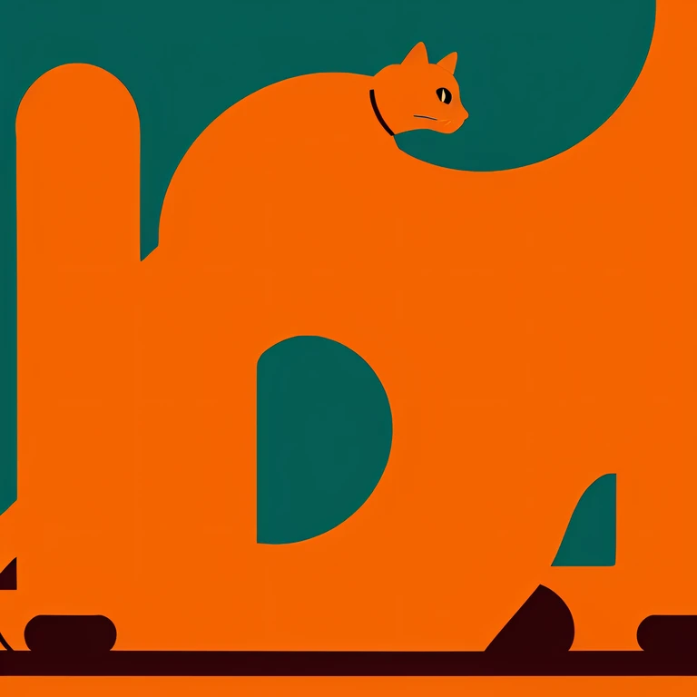 Orange cat machine flat line illustration light color