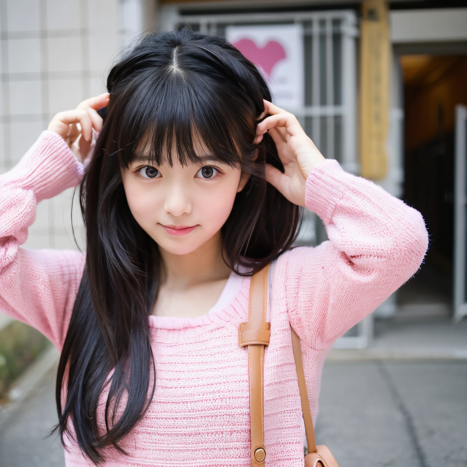 A dark-haired、Long、girl with、cute little、pink there、Menhera