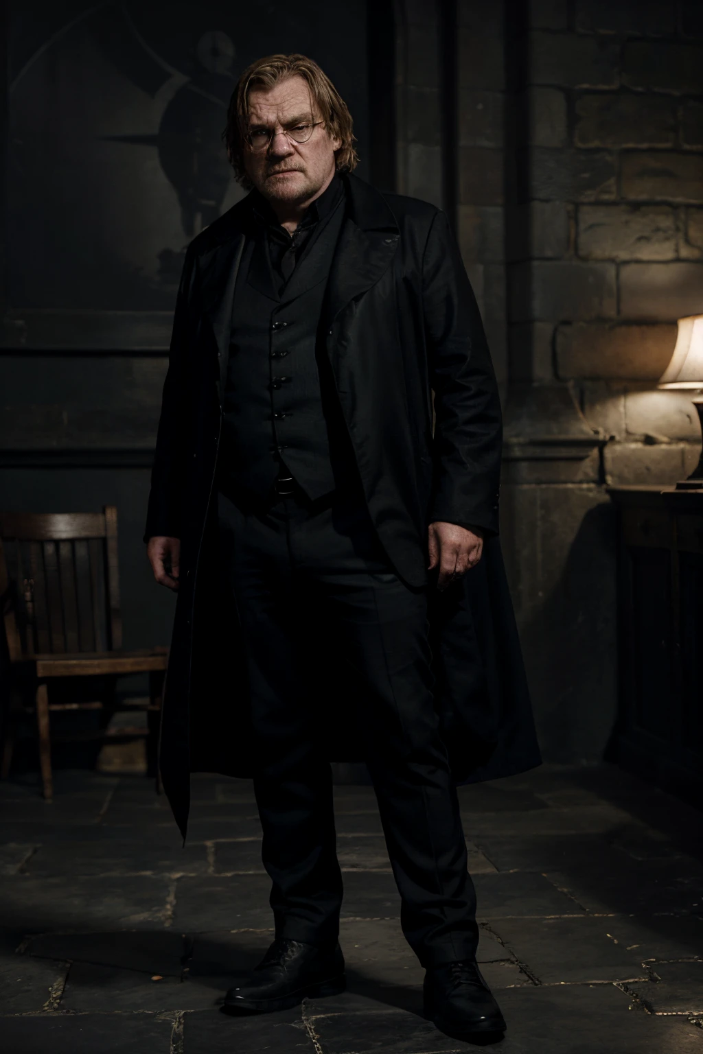 alastor moody, brendan gleeson, black outfit, full body